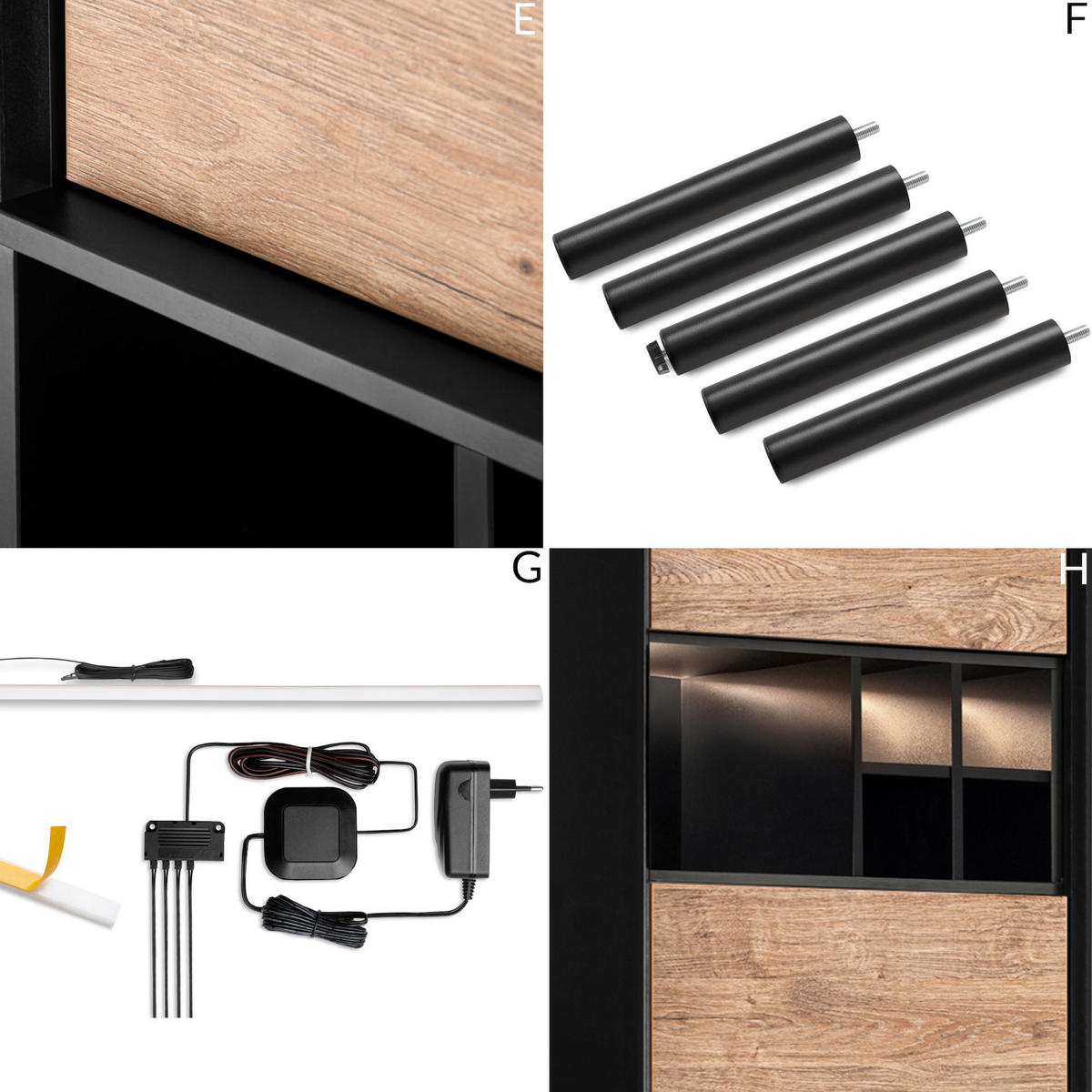 REGAL LOFTY Kreuzeinlage, schwarz / Eiche natur - Eichefarben/Schwarz, Holzwerkstoff (52/174/41cm) - KONSIMO®