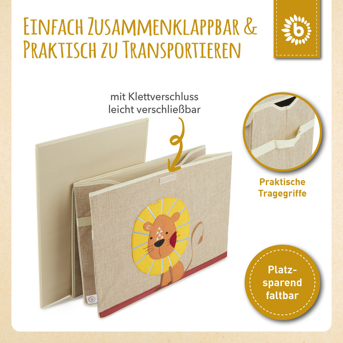 AUFBEWAHRUNGSBOX mit Deckel 65L, faltbar - Beige/Gelb, Textil (51/36cm) - Bieco Spielwaren