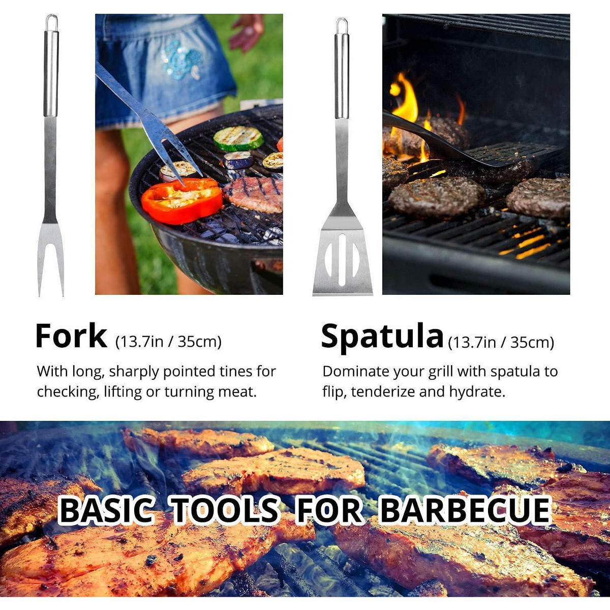 GRILLBESTECK 9-teiliges Set Edelstahl mit Tasche - Silberfarben, Metall (38.5cm)