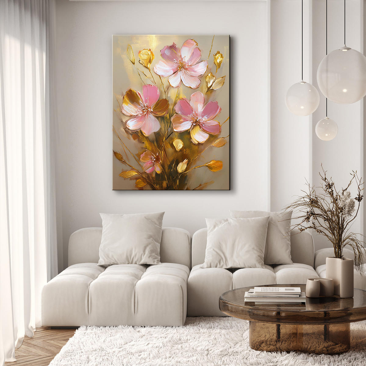 WANDBILD rosa blume gold glamour - Pink, Textil (40/60cm) - Feeby