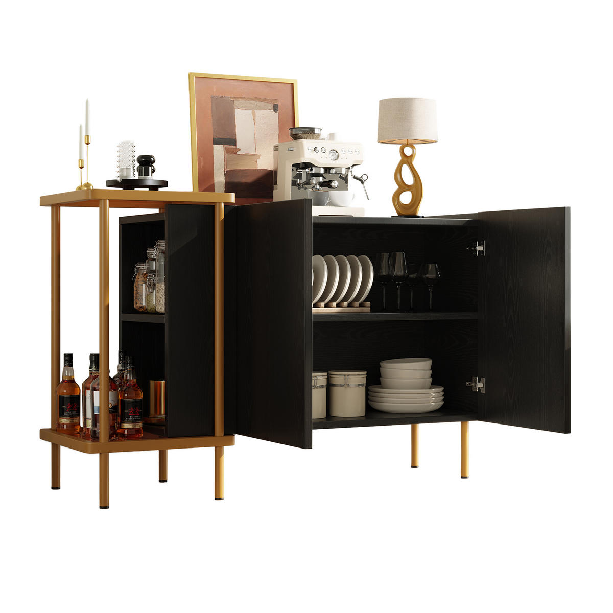 SIDEBOARD Modern mit Glas Schwarz 120x40x77.5cm - Schwarz, Holzwerkstoff (40/77.5/120cm) - FLIEKS