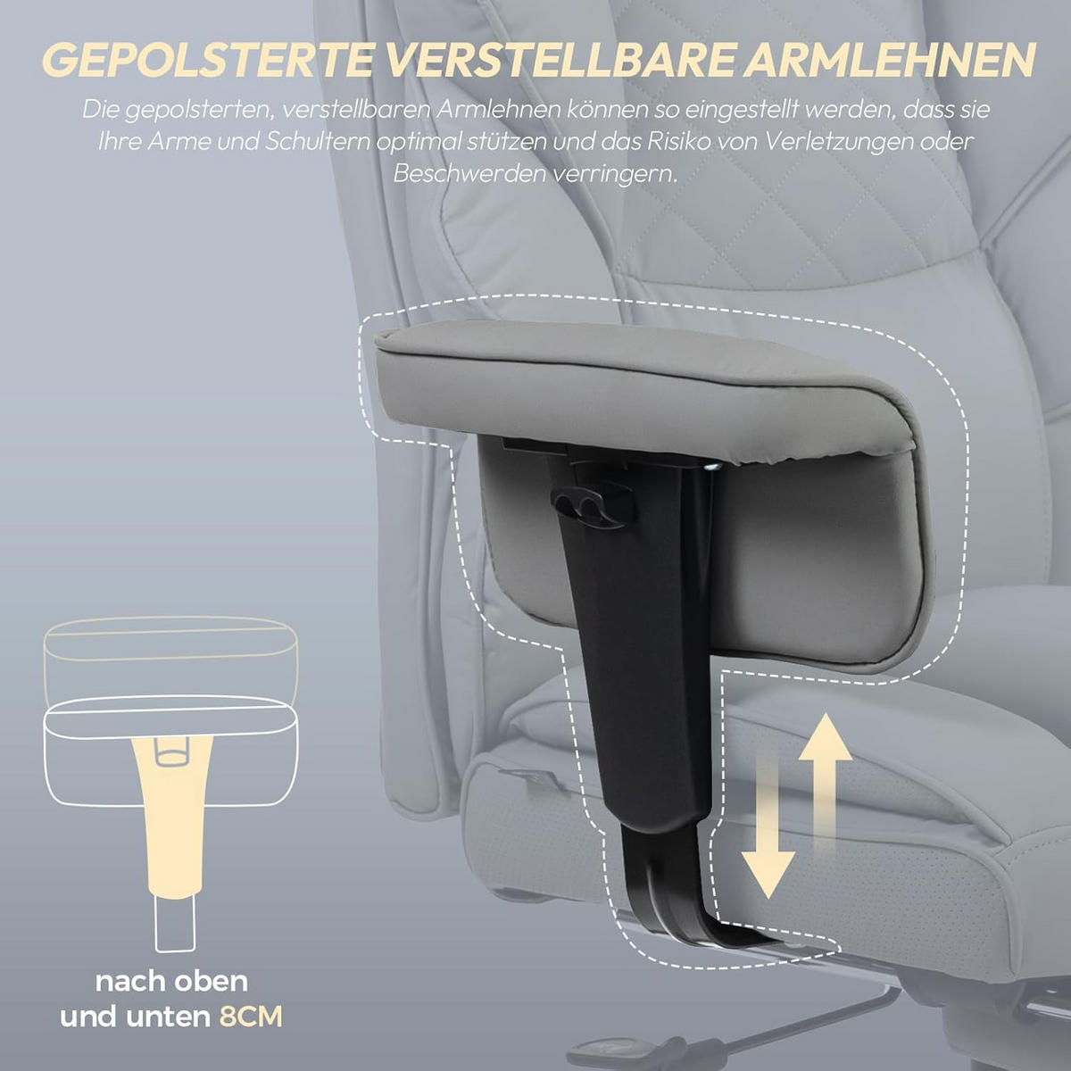 GAMING-STUHL & gefederten Sitzkissen Lendenwirbelstütze und Fußstützen - Grau, Leder (76/121/60cm)