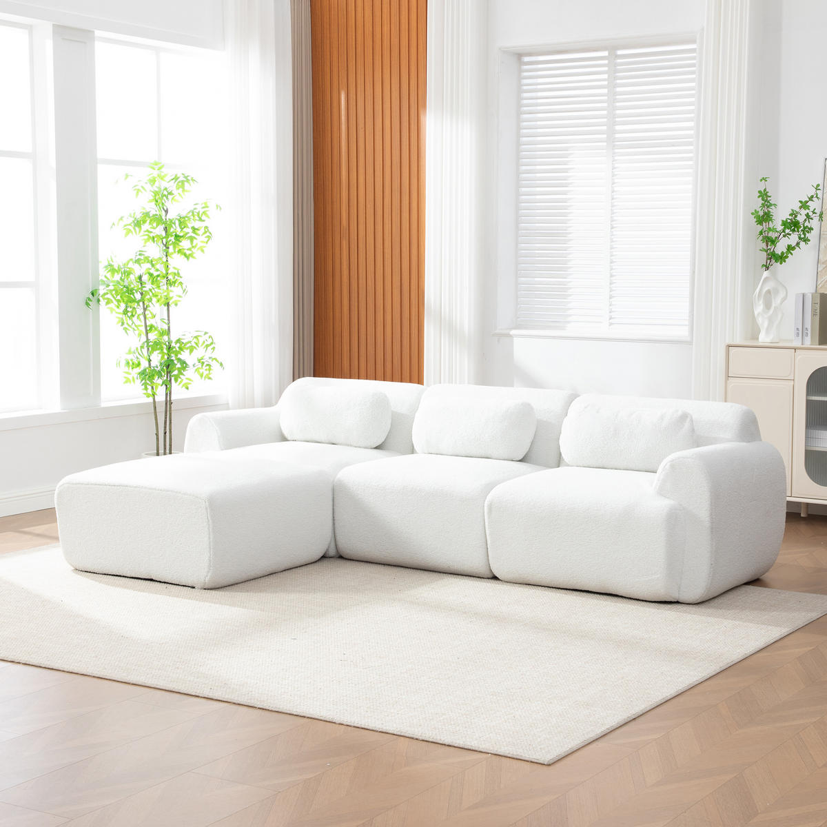 ECKSOFA Chenille Elfenbein ohne Montage - Beige, Textil (271/177cm) - WISHDOR
