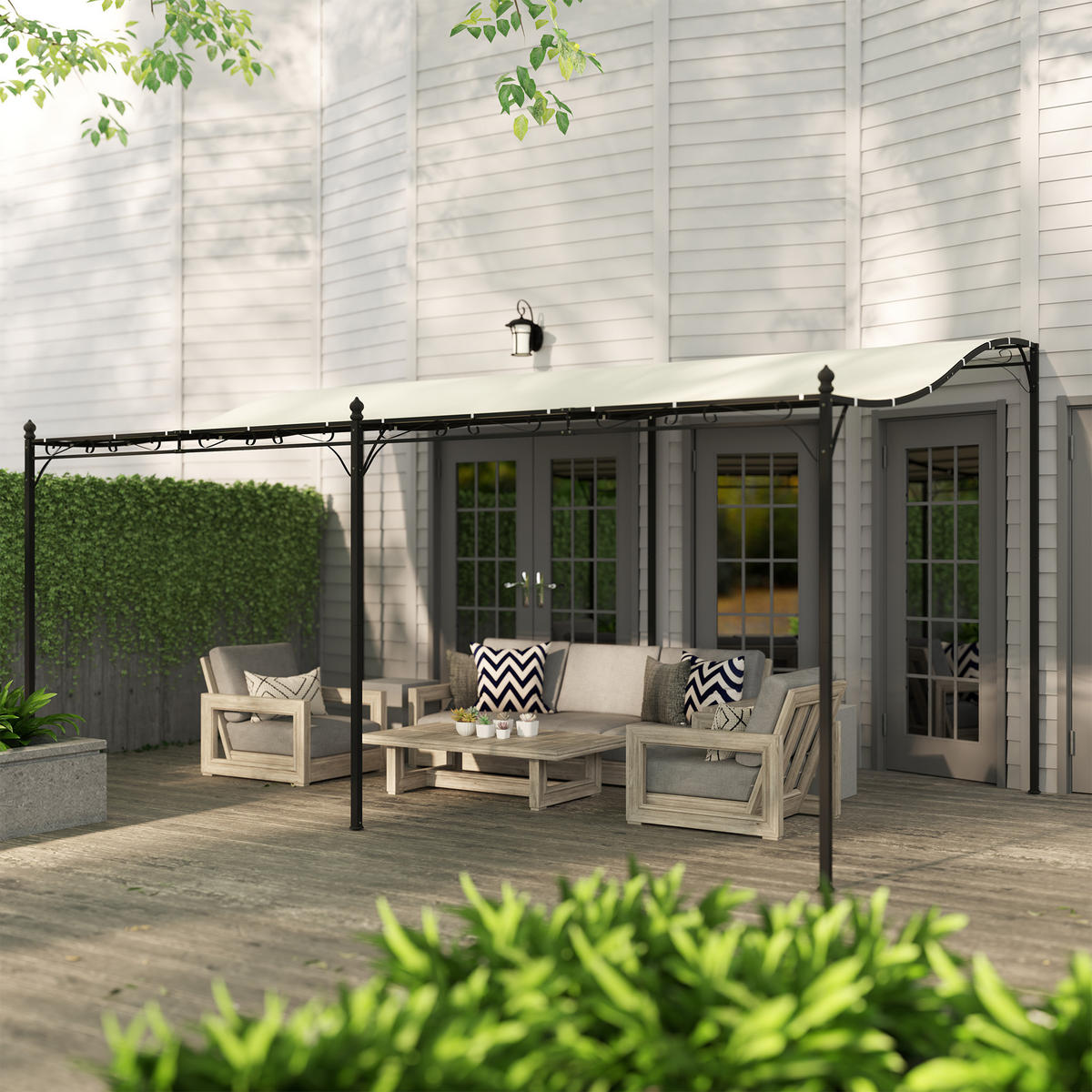 3 x 5 m Pergola, Flexibles Gartendach mit wasserfester Plane und Metallrahmen, Schattenspender, Cremeweiß - Creme, Metall (491/253/298cm)