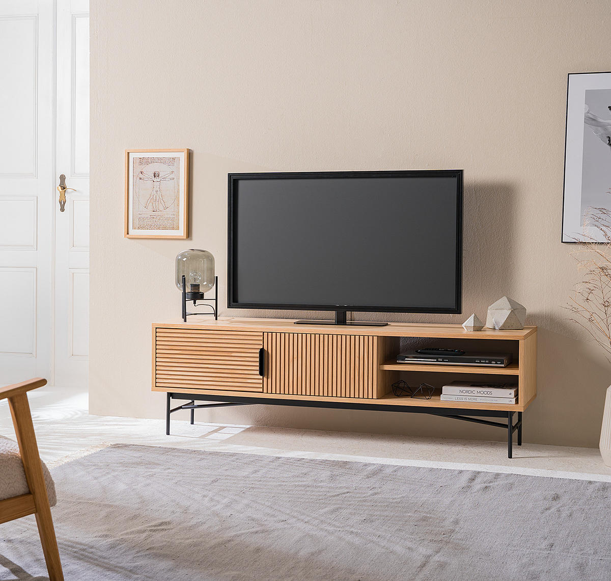 TV-LOWBOARD - MDF / Metall - Eichefarben/Schwarz, Holzwerkstoff/Metall (160/50/40cm) - home24