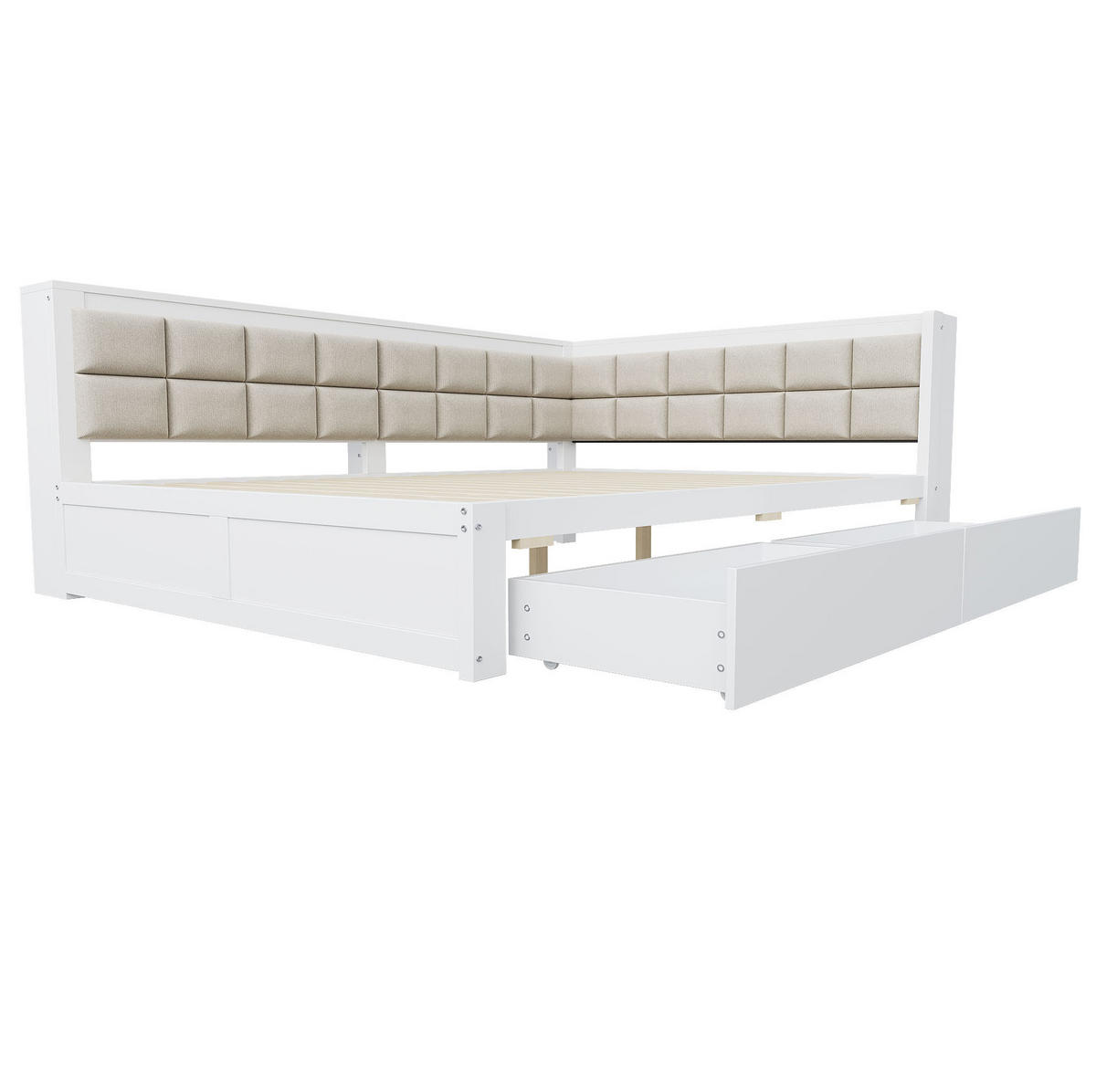 KREVET 140/200 cm s mekanim uzglavljem, 2 ladice za pohranu i čvrstim okvirom, Bijela - bijela, drvni materijal (153/83/212cm) - Redom