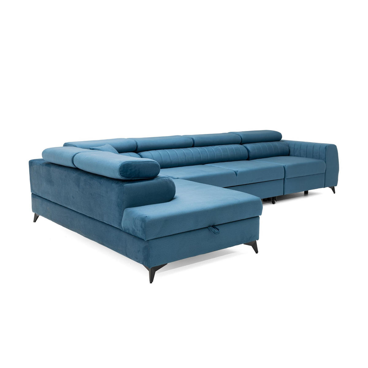 ECKSOFA PIERO MAXI Links mit Schlaffunktion 195x125 Velours Blau - Blau/Schwarz, Holz/Textil (350/203cm) - Muffo