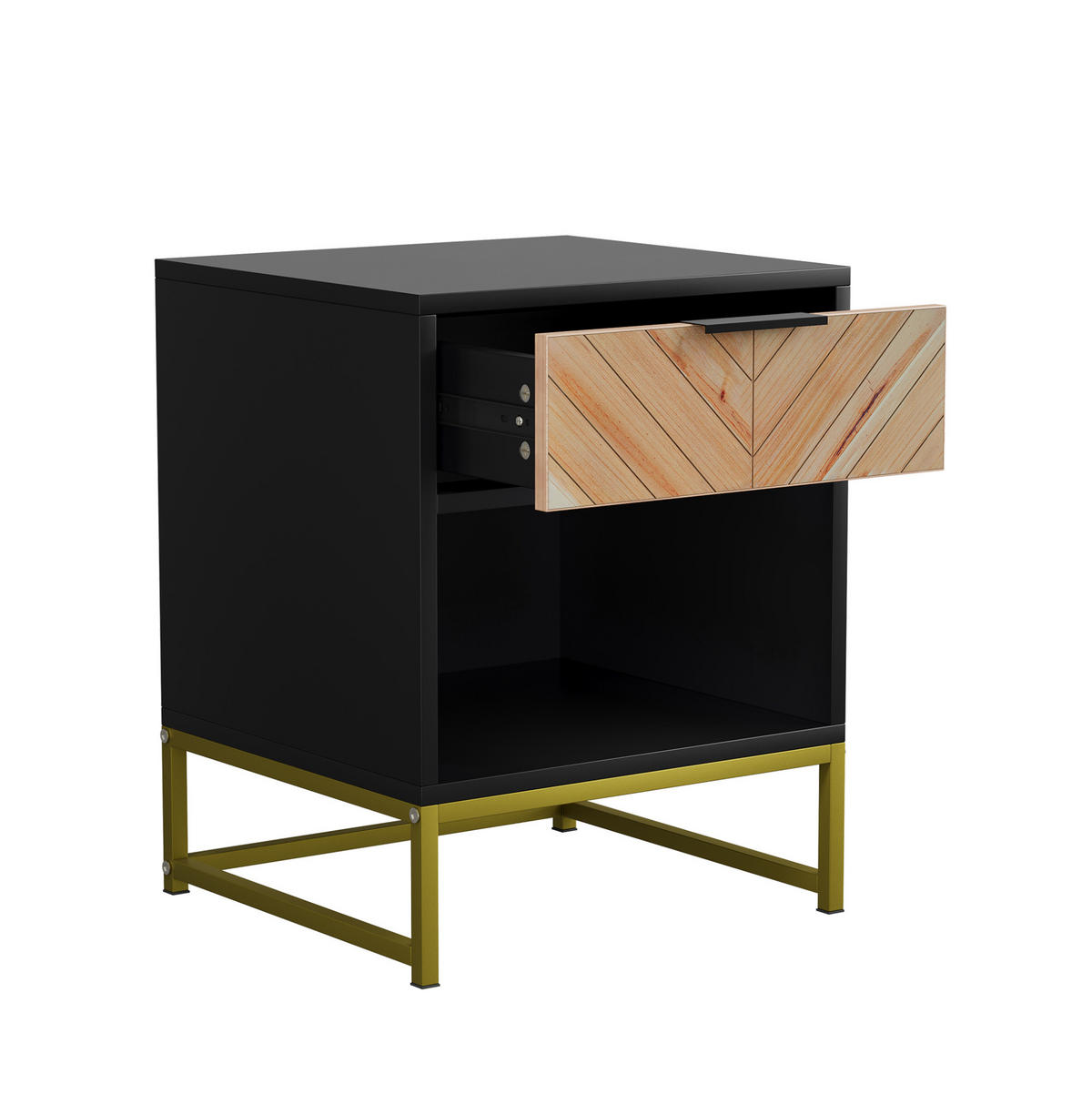 NACHTTISCH 43/40/55 cm mit Schublade & offenem Fach in Schwarz/Natur - Hellbraun, Holzwerkstoff (40/55/43cm) - BEAOK