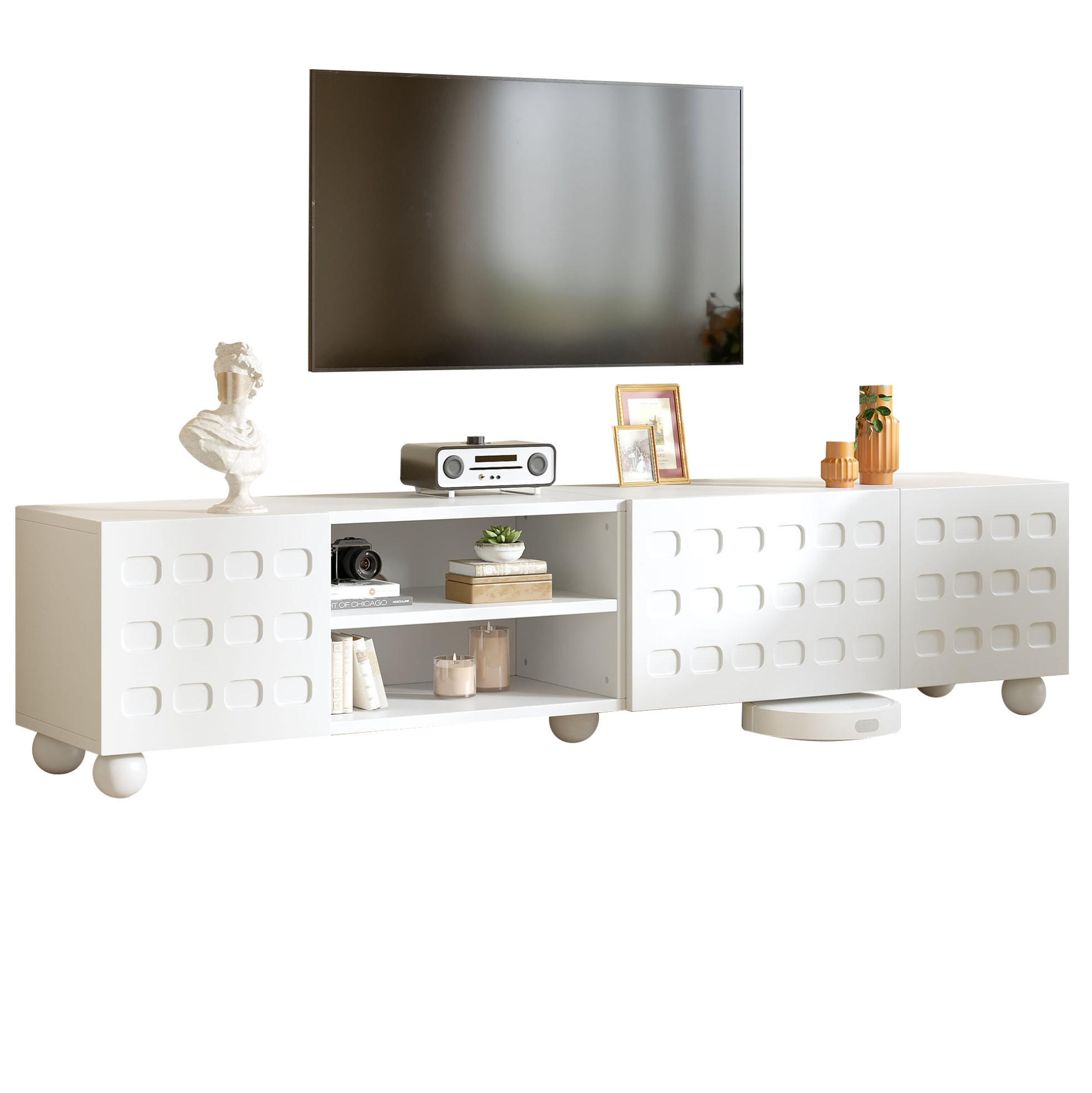 TV-SCHRANK 200 x 40 x 44 cm Weiß mit 3 Türen und halboffenem Fach - Weiß, Holzwerkstoff (40/44/200cm) - Beauniv