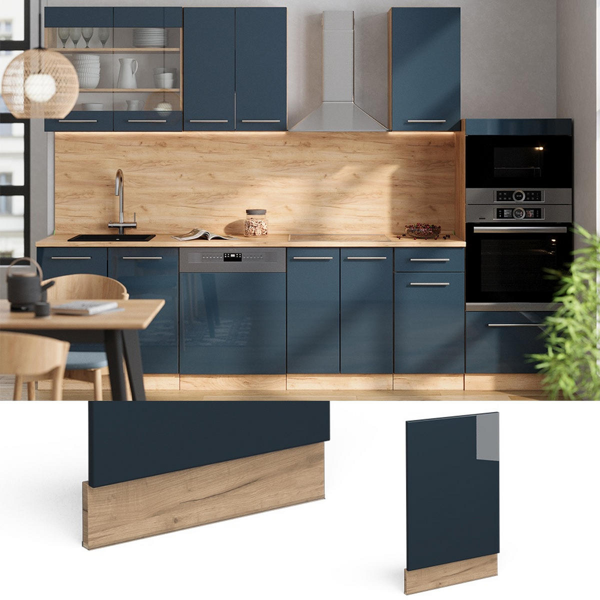 FRONTPANEL Fame-Line Mörkblå högblank 45 cm utan bänkskiva - Honungsek/Mörkblå, Träbaserade material (45/67.4/1.6cm) - Vicco