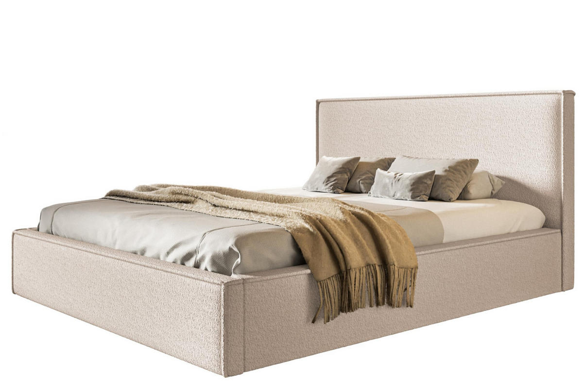 BETT 90x200 - Polsterbett mit Bettkasten und Metallrahmen - Modern Betten - Kuscheliger Catch-Me-Stoff - Kollektion Milano - Beige - Beige, Holz/Textil (90/200cm) - Alpi-Möbel