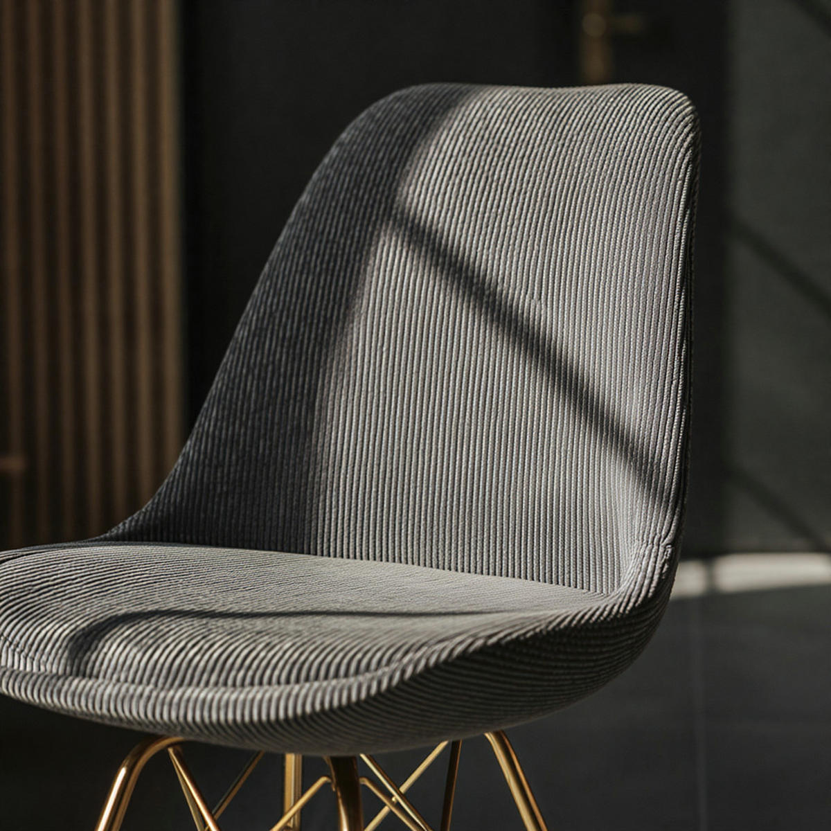 ESSZIMMERSTUHL 2er Set Cordstoff mit Metallgestell Schalenform Skandinavisch gepolstert, Anthrazit 48x58x85 cm - Anthrazit/Goldfarben, Textil/Metall (48/85/58cm) - KADIMA DESIGN