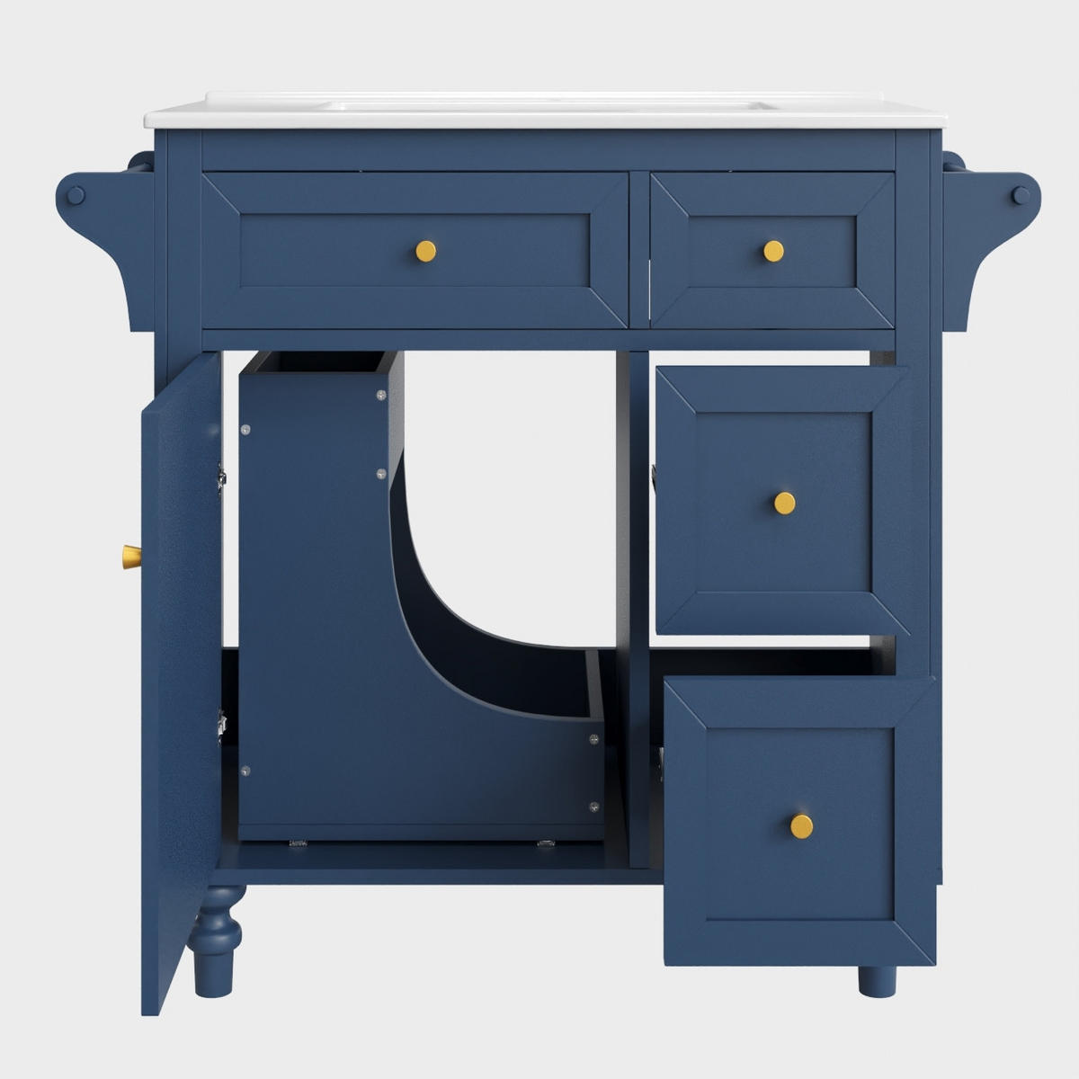 WASCHTISCHKOMBI 99,5/45/86 cm blau aus MDF mit Keramikbecken - Blau, Holzwerkstoff (99.5/86/45cm) - OKWISH