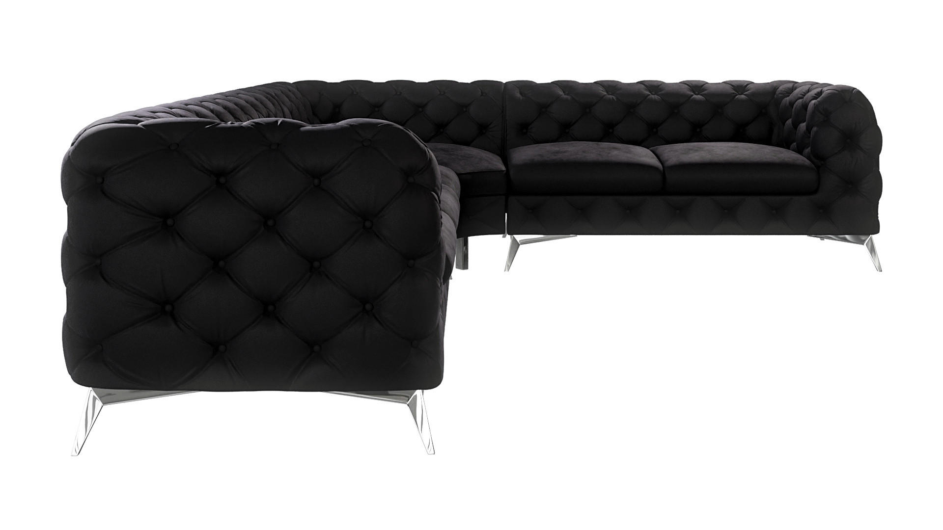 ECKSOFA Chesterfield Laura Schwarz Samt - Silberfarben/Schwarz, Holz/Textil (323/264cm) - S-Style Möbel