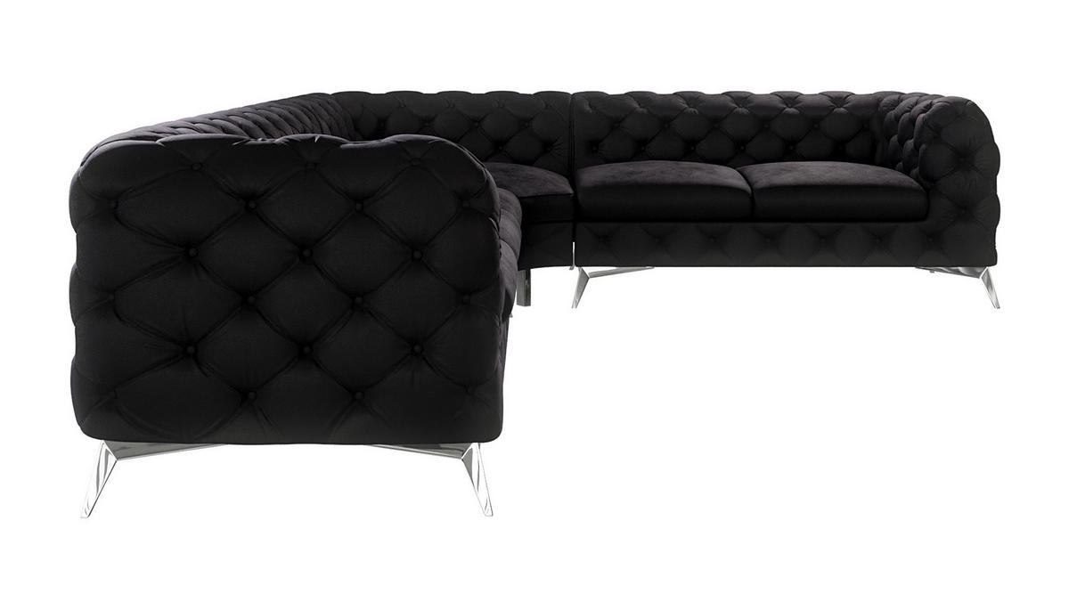 ECKSOFA Chesterfield Laura Schwarz Samt - Silberfarben/Schwarz, Holz/Textil (323/264cm) - S-Style Möbel