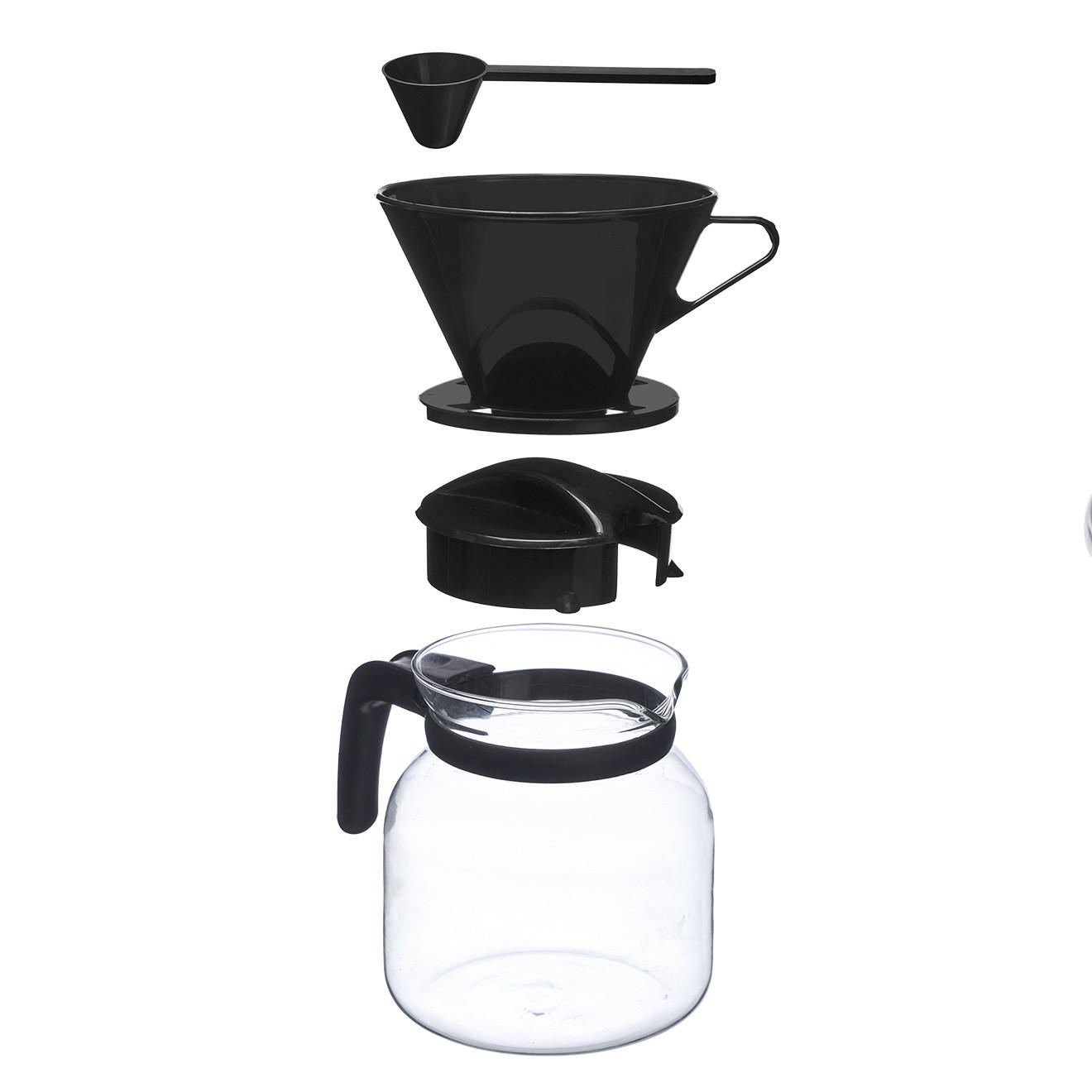GLASKANNE mit Filter und Deckel 1,2 l - Schwarz, Glas (1.2L) - Vivalto