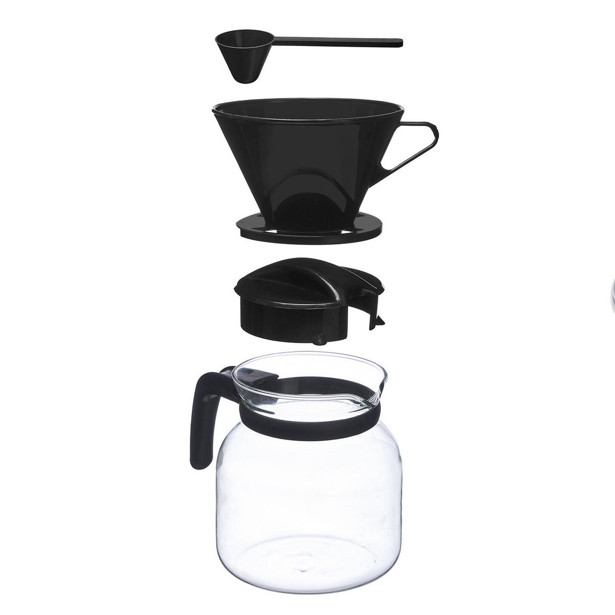 GLASKANNE mit Filter und Deckel 1,2 l - Schwarz, Glas (1.2L) - Vivalto