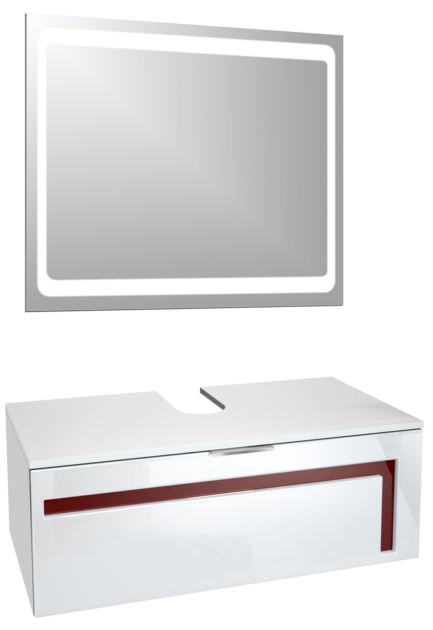 WASCHBECKENUNTERSCHRANK Aloha Absetzungen in Bordeaux Hochglanz - Bordeaux, Holzwerkstoff (96/36/51cm) - Vladon