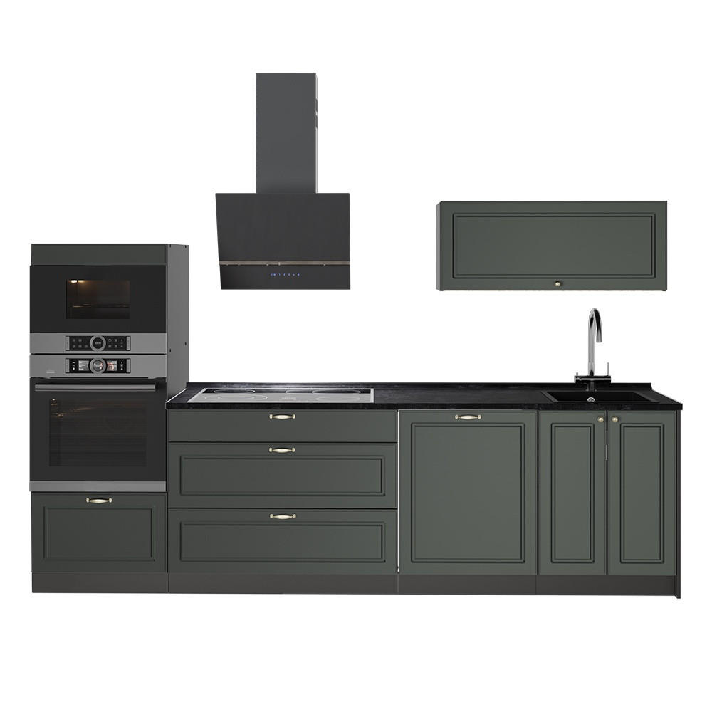 KÜCHENZEILE Fame-Line, Grün-Gold Landhaus/Anthrazit, 280 cm, AP Anthrazit - Anthrazit/Grün, Holzwerkstoff (280/153.6/60cm) - Vicco