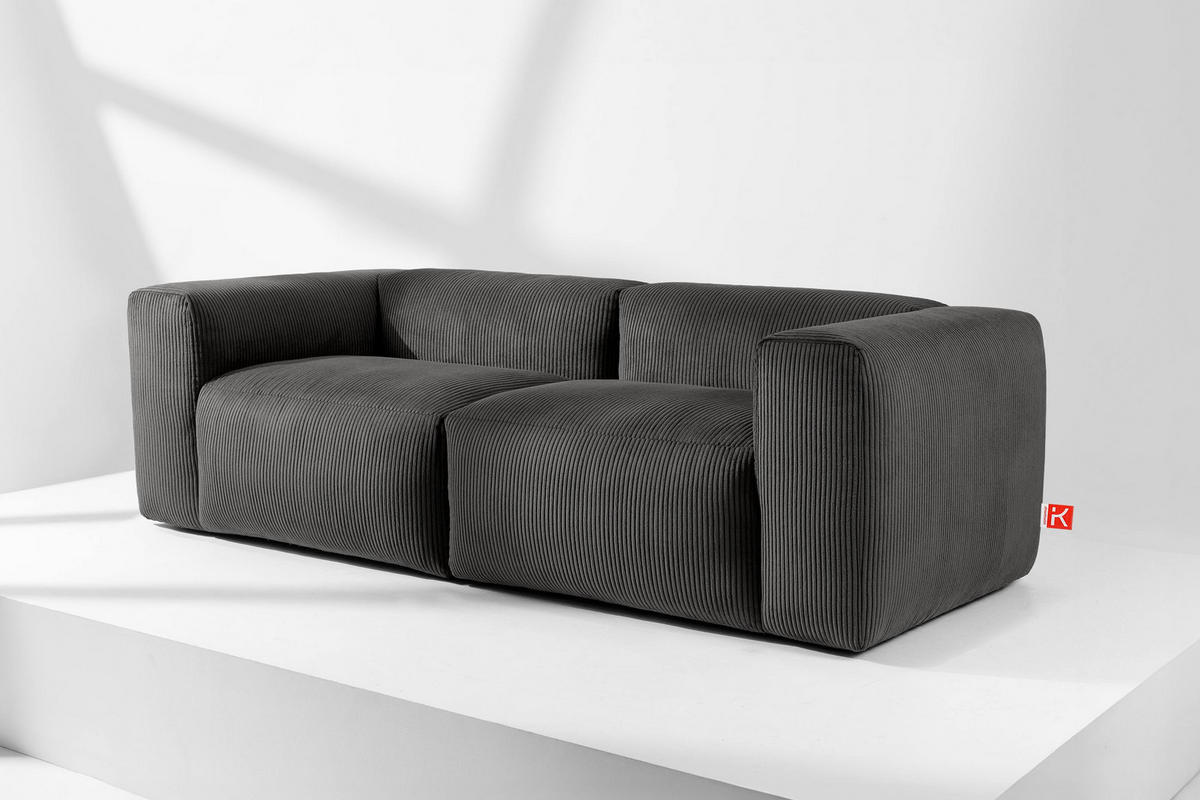 2,5-SITZER-MODULSOFA BUFFO mit extrem weicher und bequemer Sitzfläche, Kordstoff, grau - Grau, Textil (250/73/96cm) - KONSIMO®