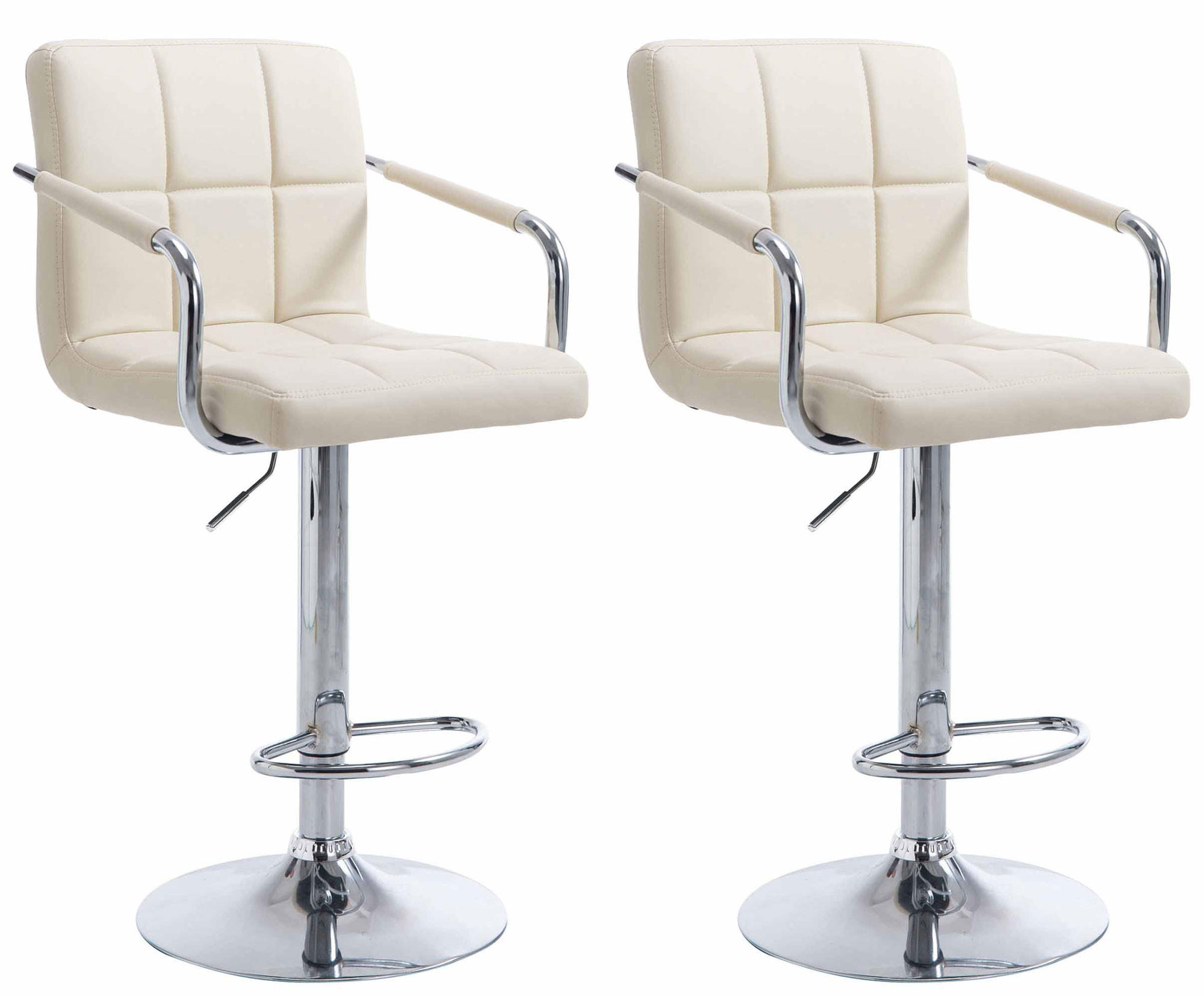 BARHOCKER 2er Set Lederlook Creme - Chromfarben/Creme, Textil/Metall (54/91/46cm) - CLP