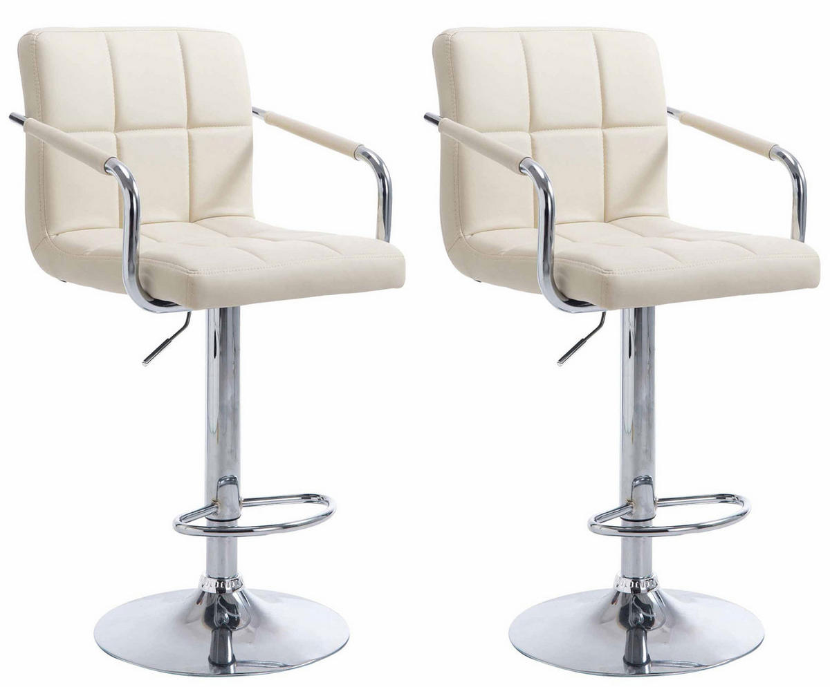 BARHOCKER 2er Set Lederlook Creme - Chromfarben/Creme, Textil/Metall (54/91/46cm) - CLP