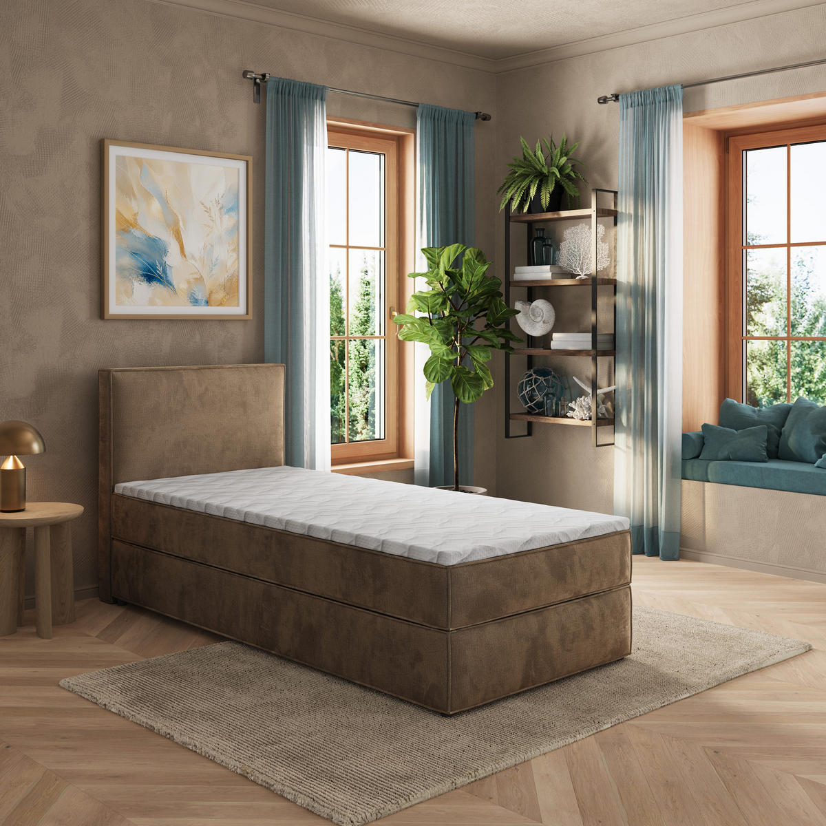 BOXBETT PELLIO 90x200 cm mit Matratze und Topper - Beige - Beige, Holz (90/200cm) - MASSENO