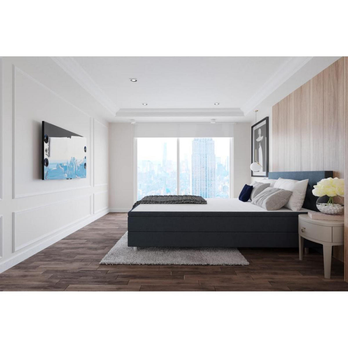 BOXBETT, Polsterbett Sawana mit Bonellfederkern-Matratze und Topper Schlafzimmer - Dunkelblau, Holz/Holzwerkstoff (140/200cm) - Best For Home