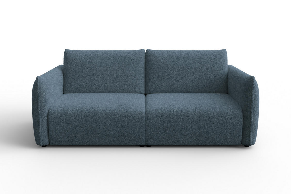 SOFA TAUER 3-Sitzer, Bouclé-Stoff blau - Blau/Schwarz, Holz/Textil (206/84/112cm) - Courtois Laville