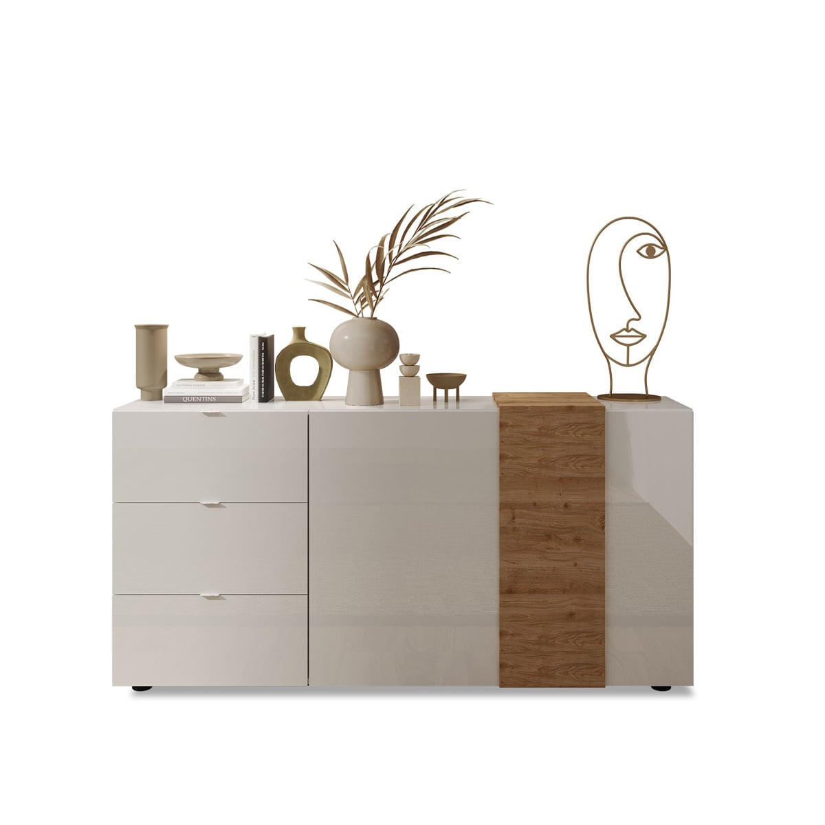 SIDEBOARD 2 Türen 3 Schubladen L181 cm - Pluton - Weiß, Holzwerkstoff (44/84/181cm) - Calicosy