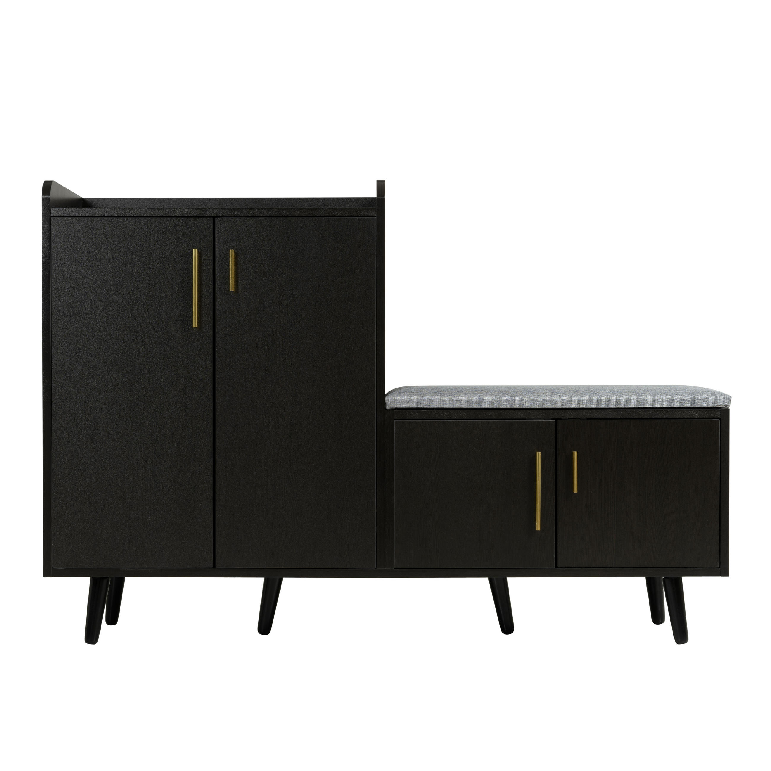 SCHUHSCHRANK in Schwarz mit vier Stauraumtüren für Wohnzimmer und Flur, B120/T34/H82 cm - Schwarz, Holzwerkstoff/Metall (120/82.8/34cm) - STILVORA