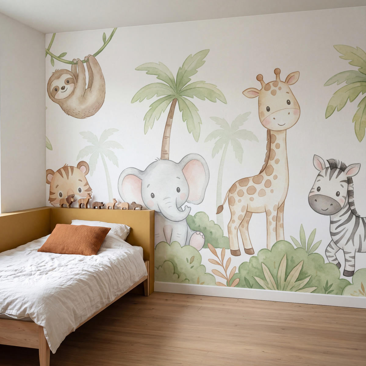 KINDERTAPETE - Tiere - Dschungel - Pastell - 260x200 cm - Weiß, Papier (260/200cm) - OnlyWow