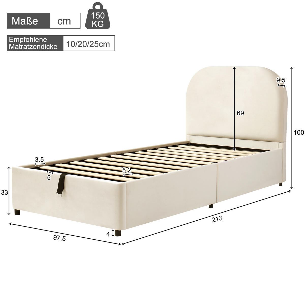 POLSTERBETT 90/200 cm Beige aus Samt mit Stauraum - Beige, Textil (90/200cm) - OKMYHOME