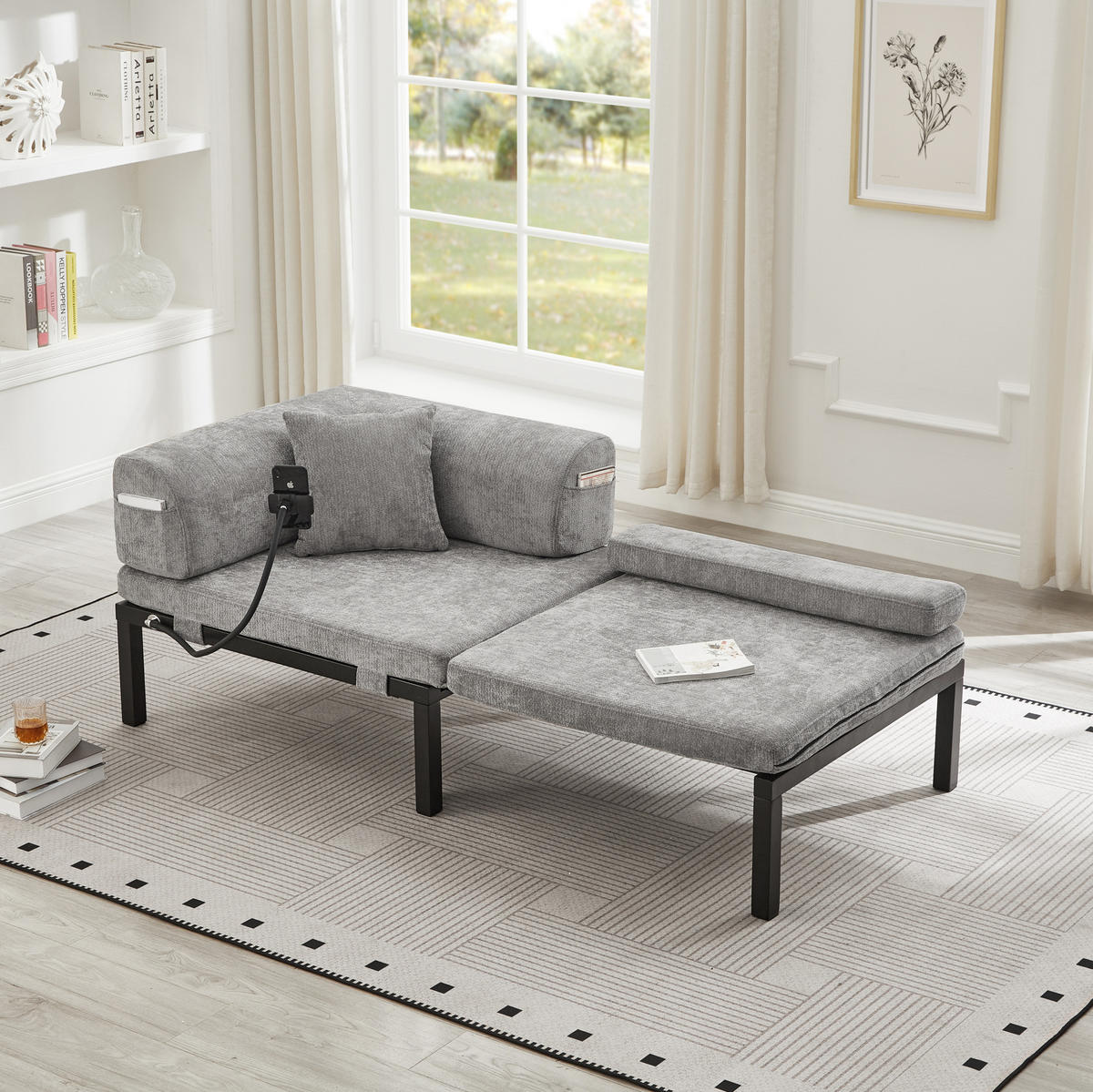 SCHLAFSOFA aus Samt Hellgrau mit ausziehbarer Einzelfunktion und klappbarem, platzsparendem Design - Hellgrau, Textil (176/64/81cm) - Modfu