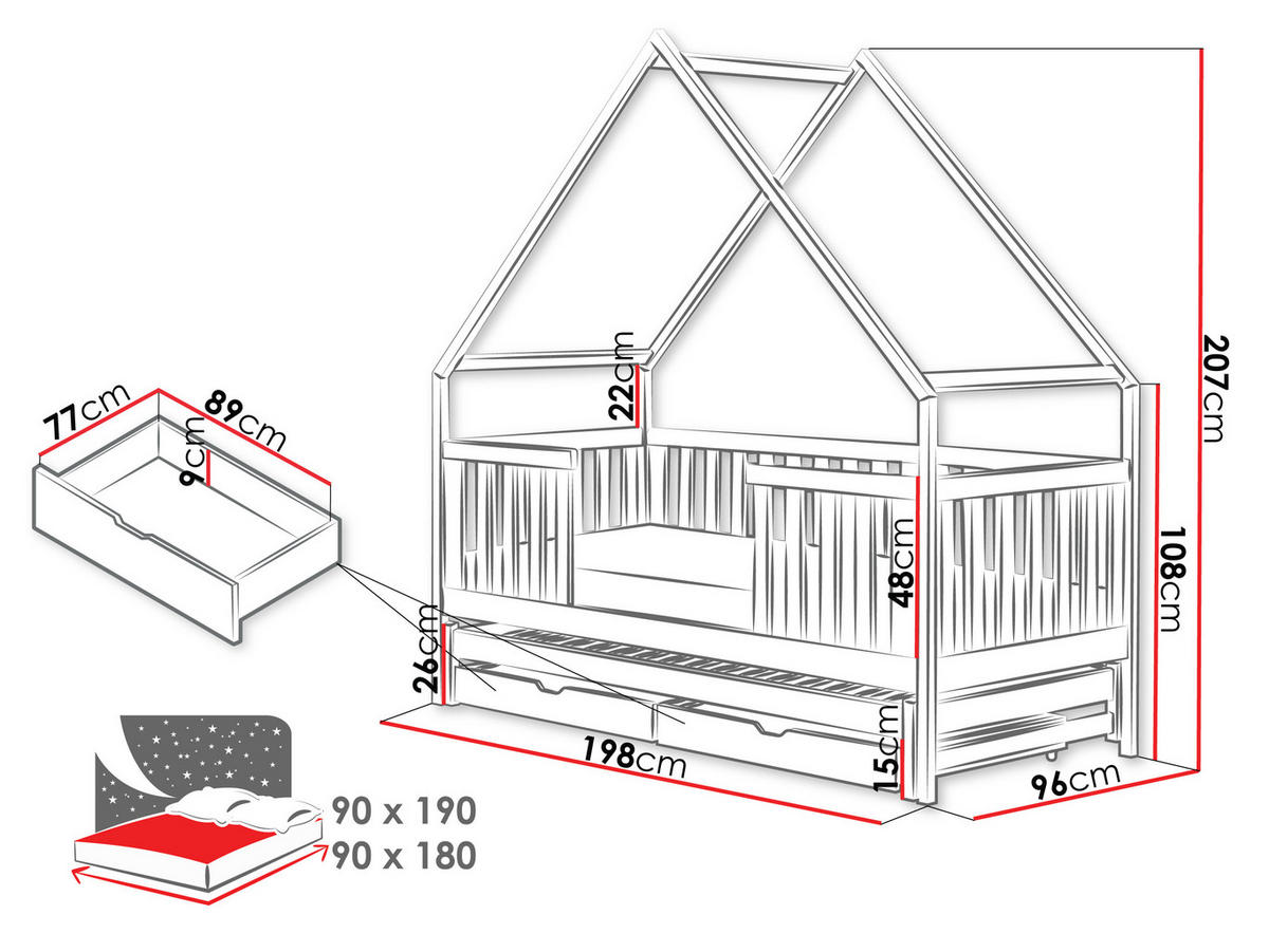 HAUSBETT Magic - Naturfarben, Holz (90/190cm) - MIRJAN24
