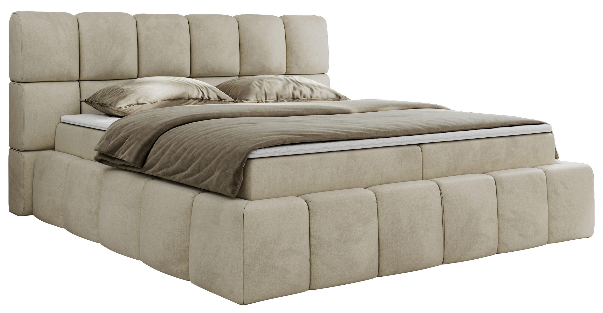 BOXBETT NIRA 140/200 - Beige Velvet - H3 - Beige, Holz/Textil (140/200cm) - MKS