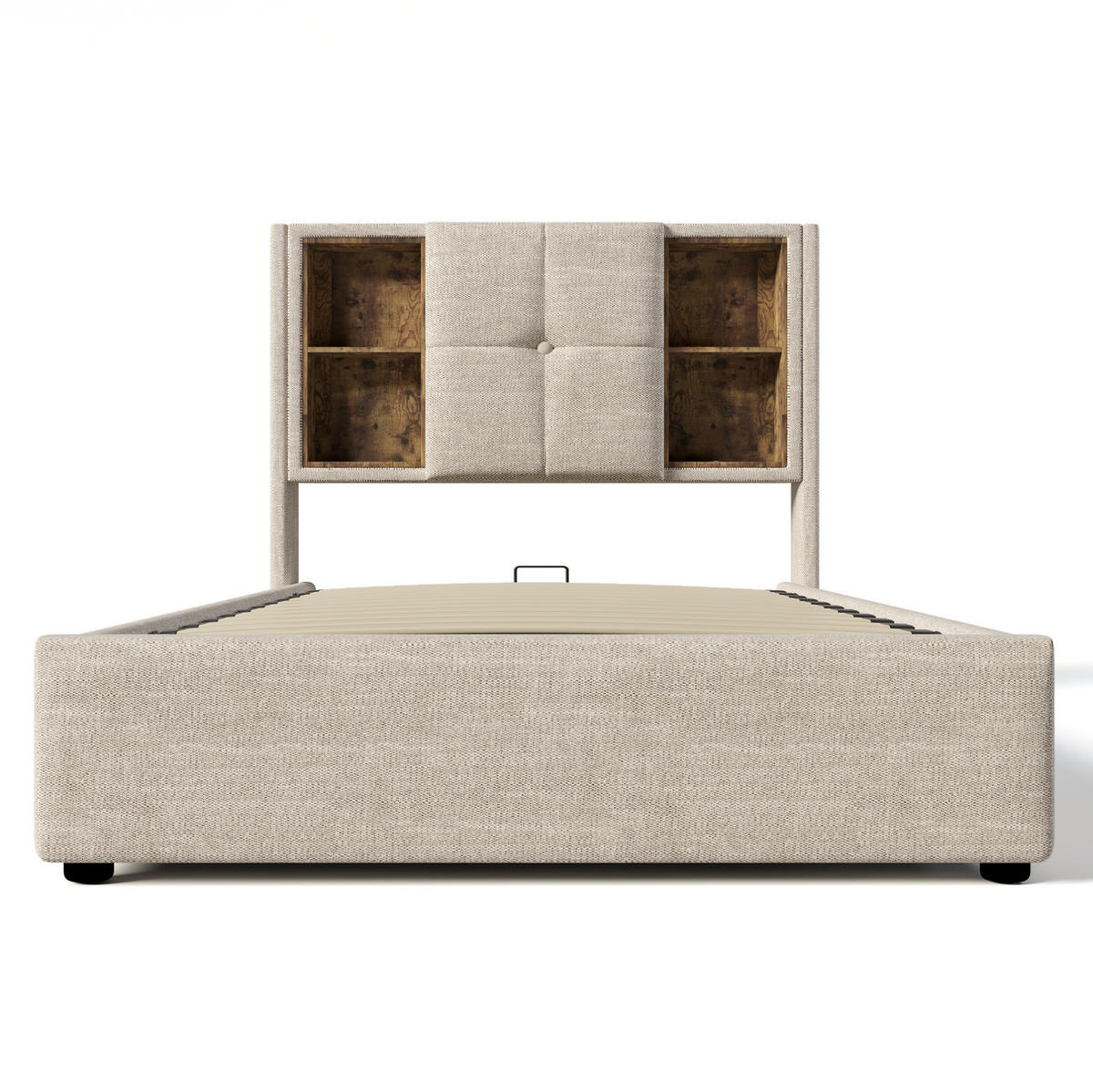 POLSTERBETT 90/200 cm aus Leinen mit kabelloser Ladefunktion, USB-C, Bettkasten und Matratze, Natur - Naturfarben, Textil (90/200cm) - Redom