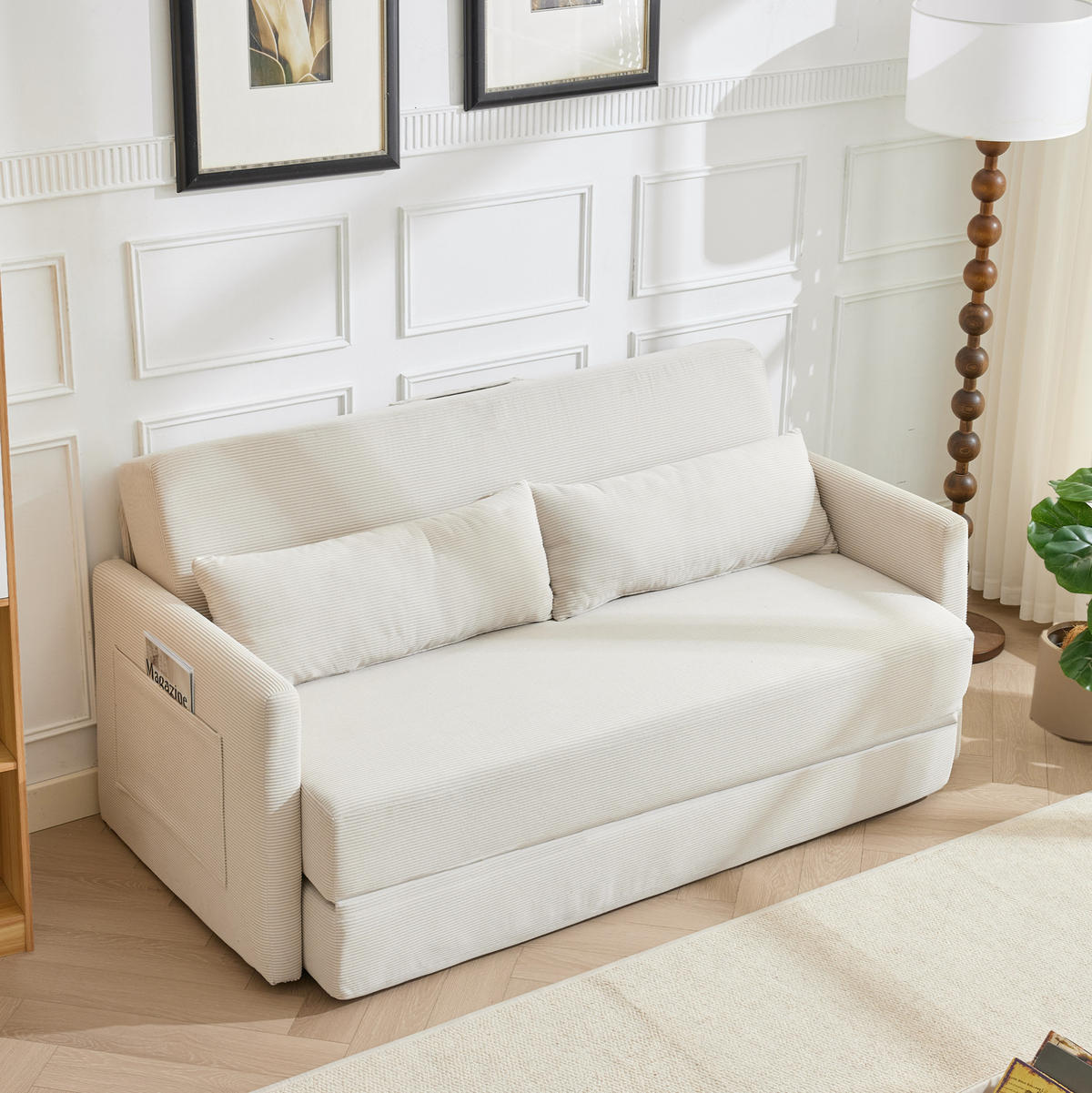 SOFABETT 2-Sitzer klappbar 165 cm Cord Beige - Beige, Metall (1654/82/92cm) - Meubliv