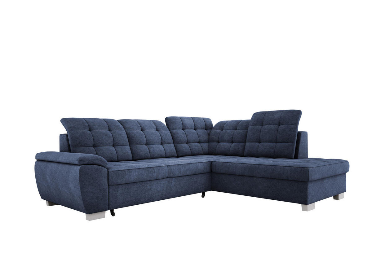 ECKSOFA LOTTA L-förmig Bettkasten verstellbare Kopfstützen hochwertige Verarbeitung lose Rückenkissen freistehend RECHTS 258x212x106 cm Blue - Blau, Holz/Textil (258/212cm) - DomoHome