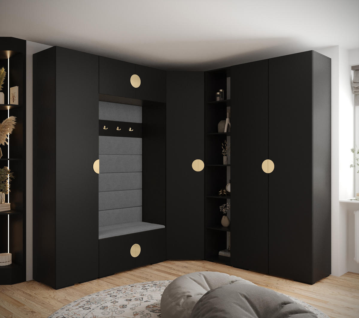 GARDEROBEN-SET 236,7/231,7/47 - Goldfarben/Schwarz, Holz/Kunststoff (181.7/236.7/47cm) - Abiks Möbel
