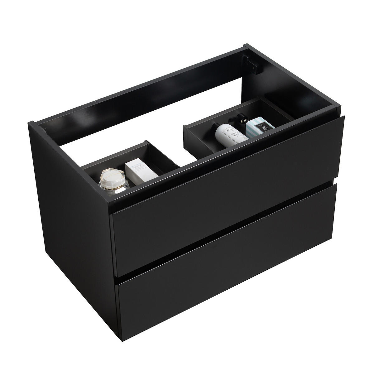 WASCHBECKENUNTERSCHRANK Angela 2 Schubladen Schwarz Matt - 80 x 48 x 50 cm - Schwarz, Holz (80/50/48cm) - Badplaats