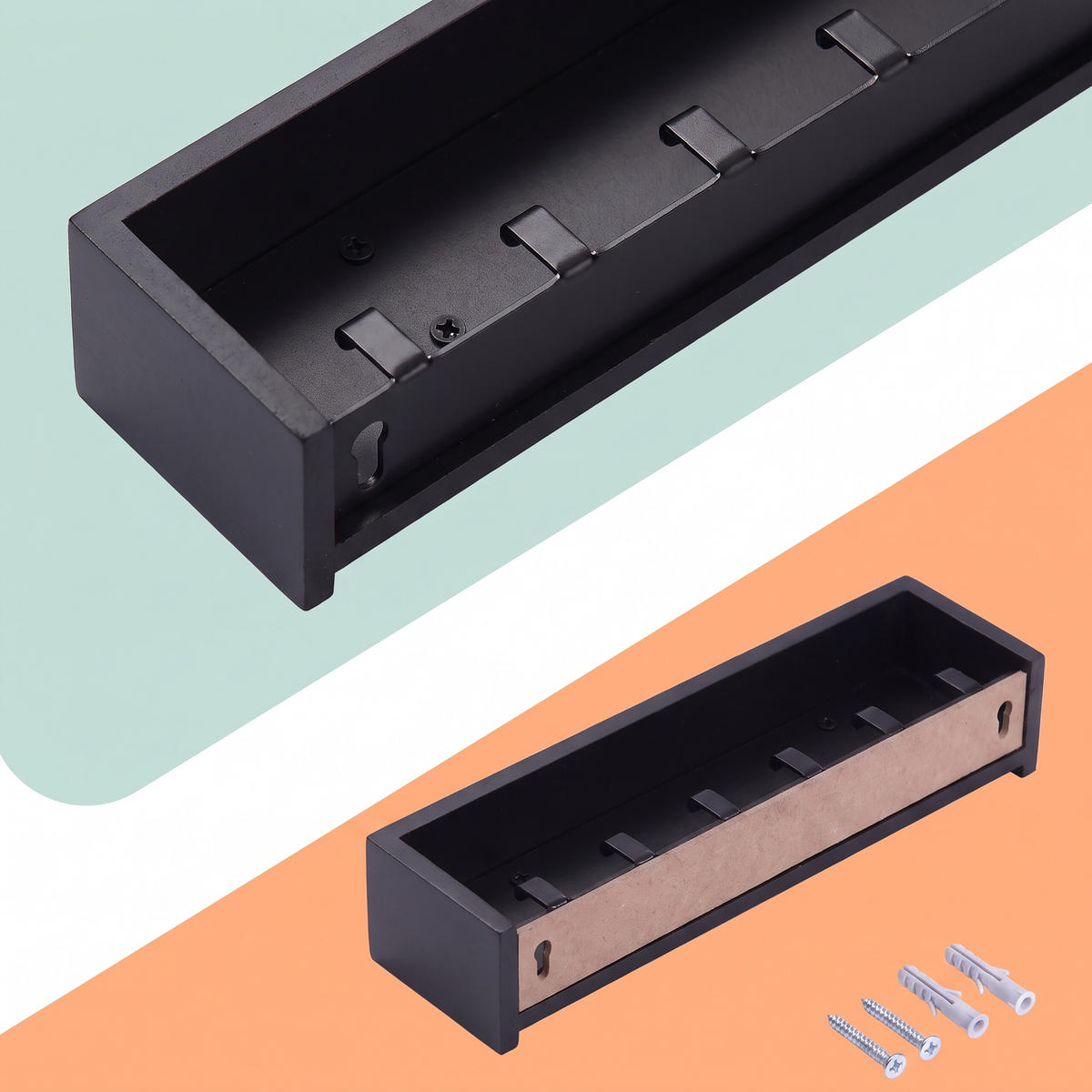 SUPORT pentru chei negru bambus 6 cârlige - negru, lemn/metal (26/5/7cm) - Relaxdays