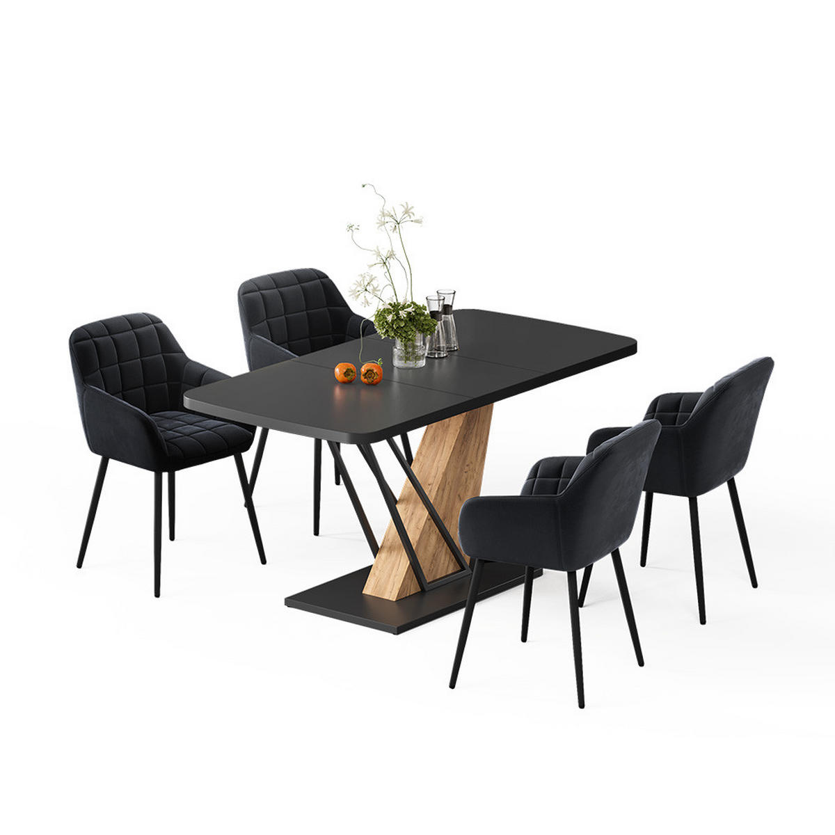 SÚPRAVA JEDÁLENSKÉHO STOLA Fenaro, čierna/Dub Goldkraft, 120 x 80 cm so 4 jedálenskými stoličkami - čierna/farba duba, kompozitné drevo (120/76/80cm) - Vicco