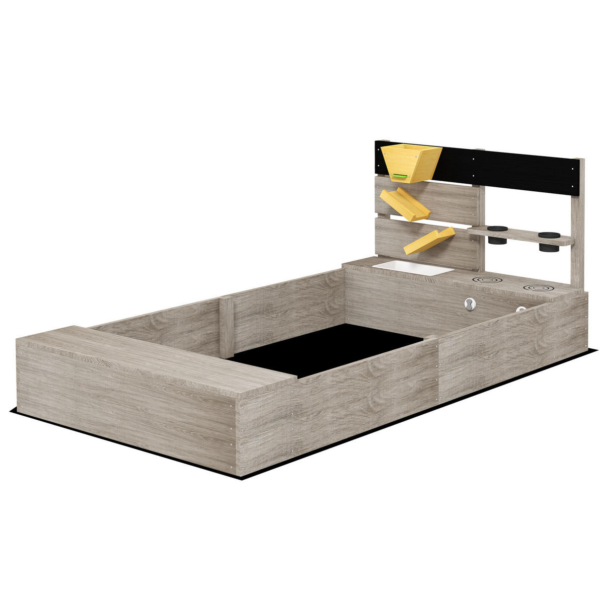 SANDKASTEN DE-10437 mit Wasserstation & 2 Pflanzkästen Grau - Grau, Holzwerkstoff (154/80/60cm) - ComfortXL