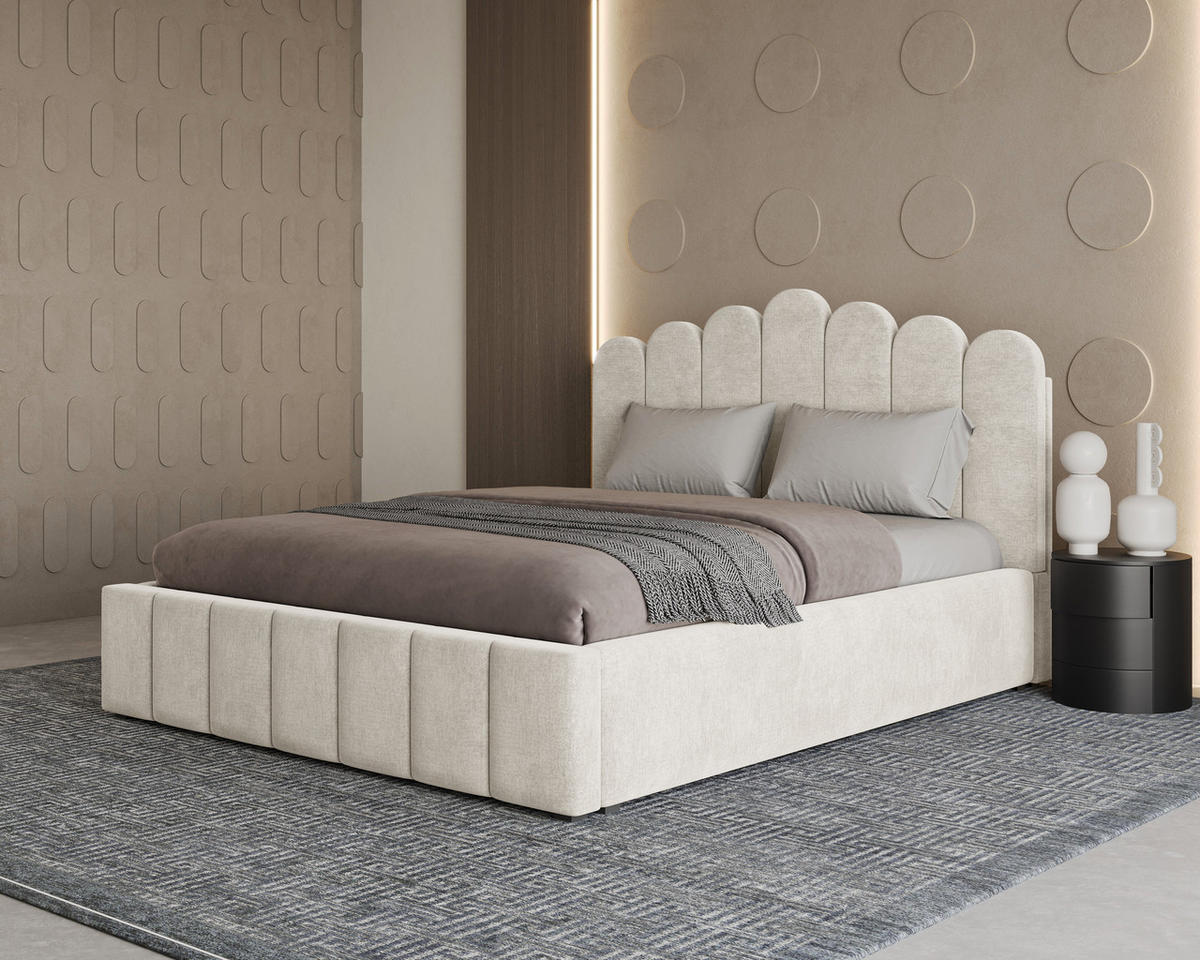 POLSTERBETT 03 140 x 200 cm – Tresor – Bett mit Gasdruckfedern und Stauraum - Beige, Holz (140/200cm) - ROYAL24_MARKT