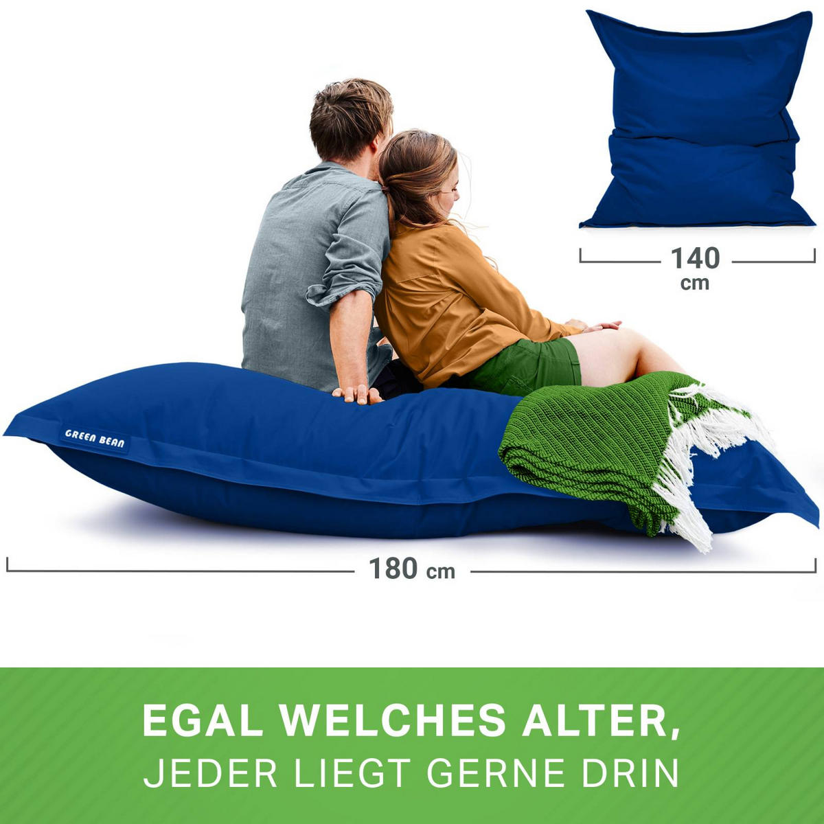 RIESEN-SITZSACK "Square" 120x160cm 270 L - Blau, Textil (120/25/160cm) - Green Bean