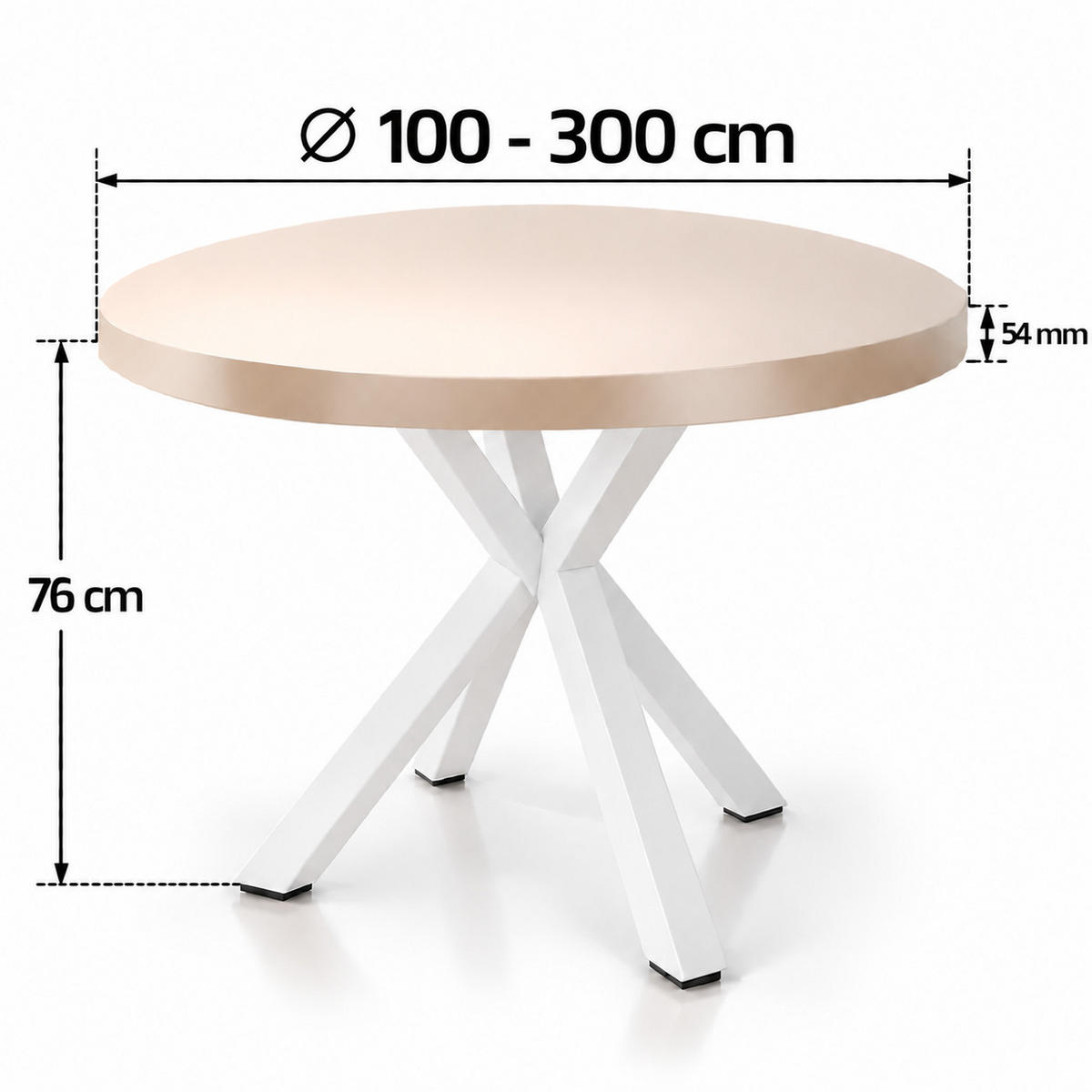 ESSTISCH rund ausziehbar 100-300/100/76 cm, Kaschmir, 54 cm Tischplatte + X Metallbeine Weiß - Kaschmir/Weiß, Holzwerkstoff/Metall (100/100/76cm) - Damale Möbel