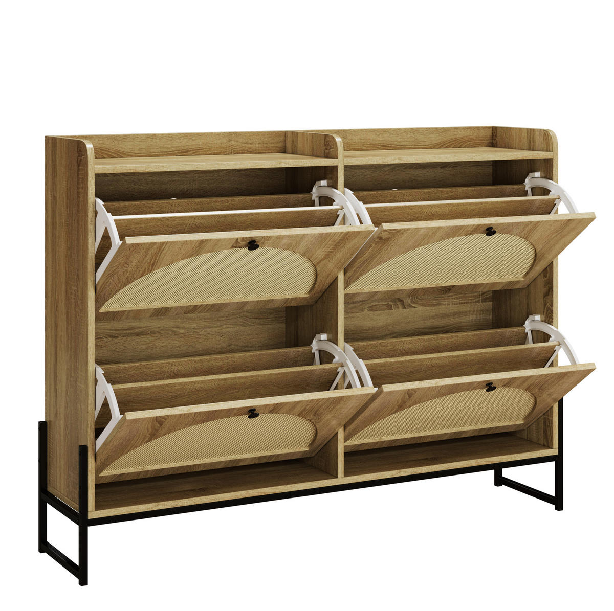 SCHUHSCHRANK 121(118)/91,5/25 cm Natur aus Spanplatte mit PE-Rattan - Naturfarben, Holzwerkstoff (118/91.5/25cm) - OKMYHOME