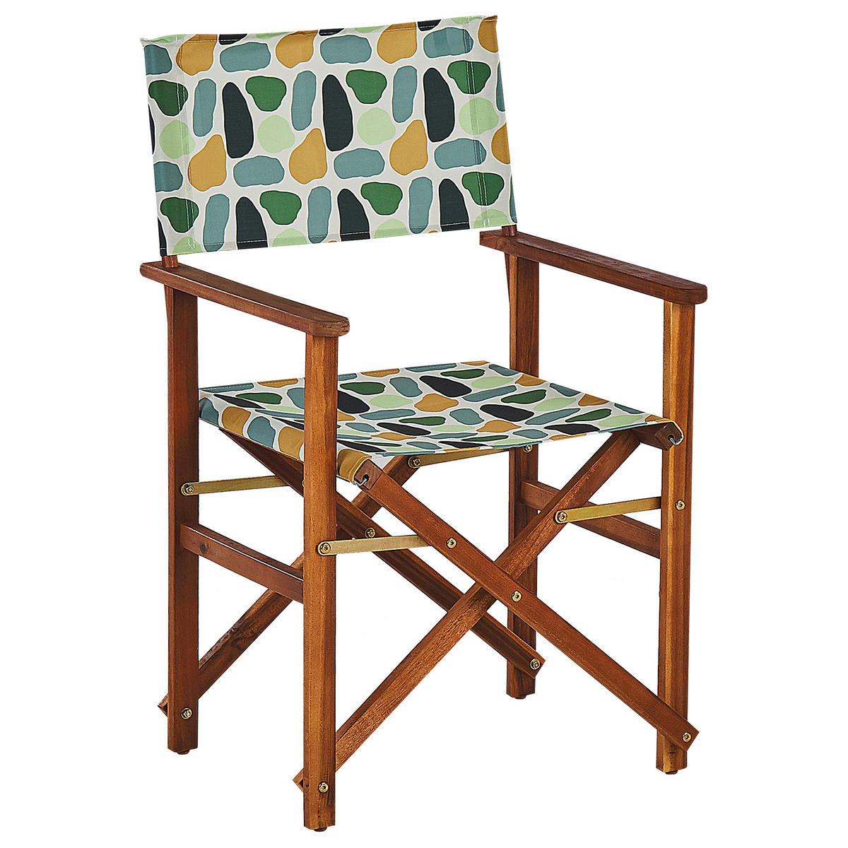 GARTENSTUHL 2er-Set Akazienholz dunkelbraun Auflagen grau/mehrfarbig Fleckenmuster Cine - Hellbraun/Gelb, Holz (50/91/50cm) - Beliani