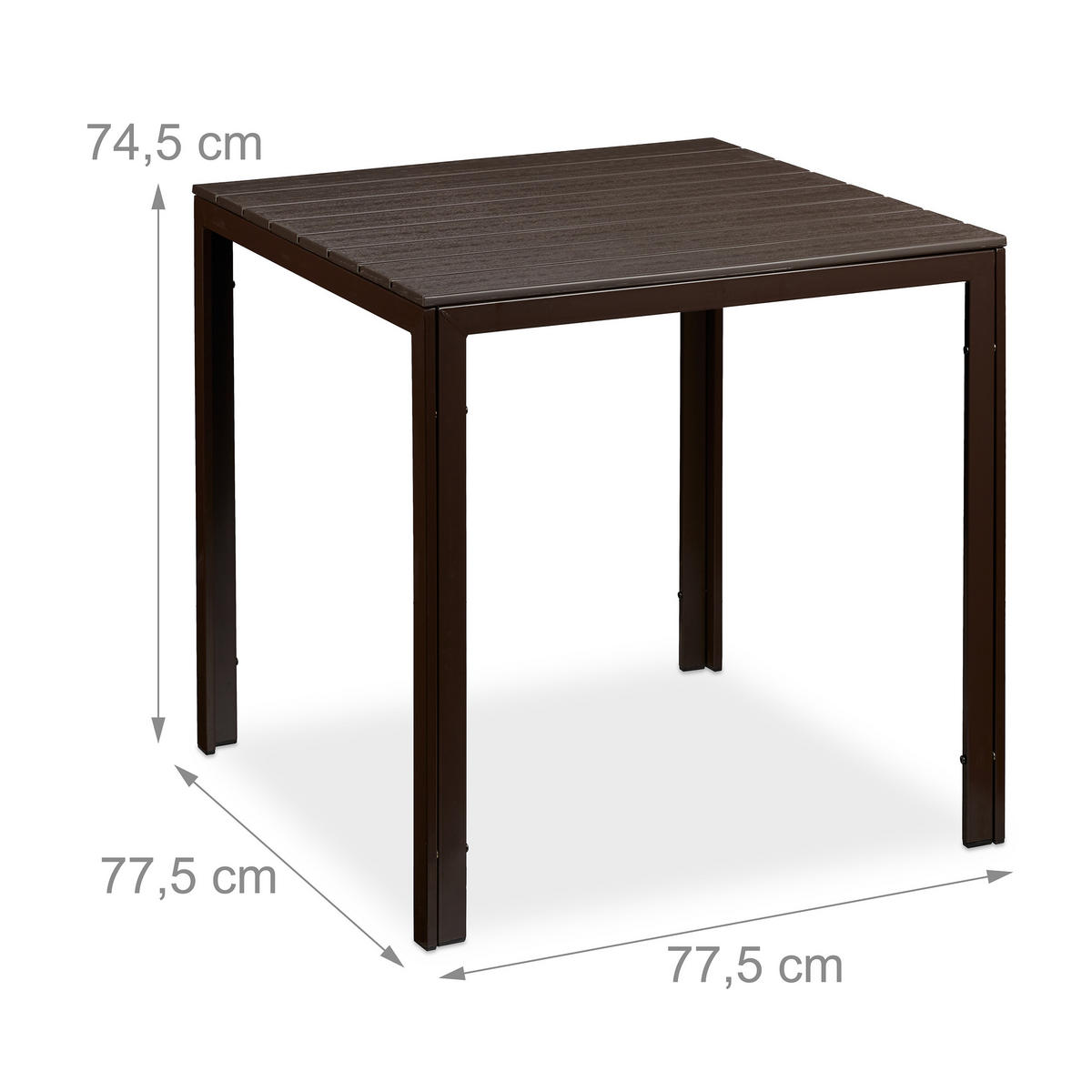 GARTENTISCH - Braun, Kunststoff/Metall (77.5/77.5/74.5cm) - Relaxdays